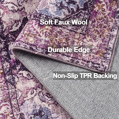Bohemian Medallion Small Area Rug,2'X3' Purple Chic Washable Entryway Rug Distressed Non-Slip Kitchen Sink Mat Soft Faux Wool Rug Floor Carpet For Entrance Bathroom Living Room #TOP2