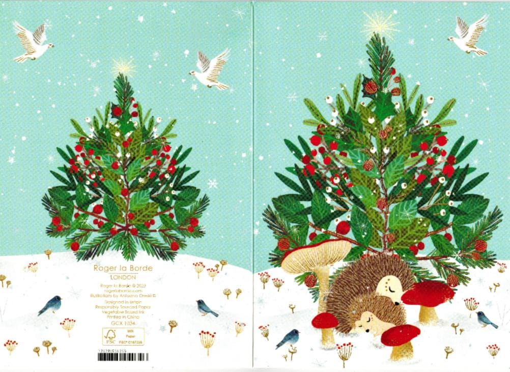 Roger la BordeSleeping Hedgehogs Beneath the Tree Boxed Christmas Cards 5 Cards with Envelopes