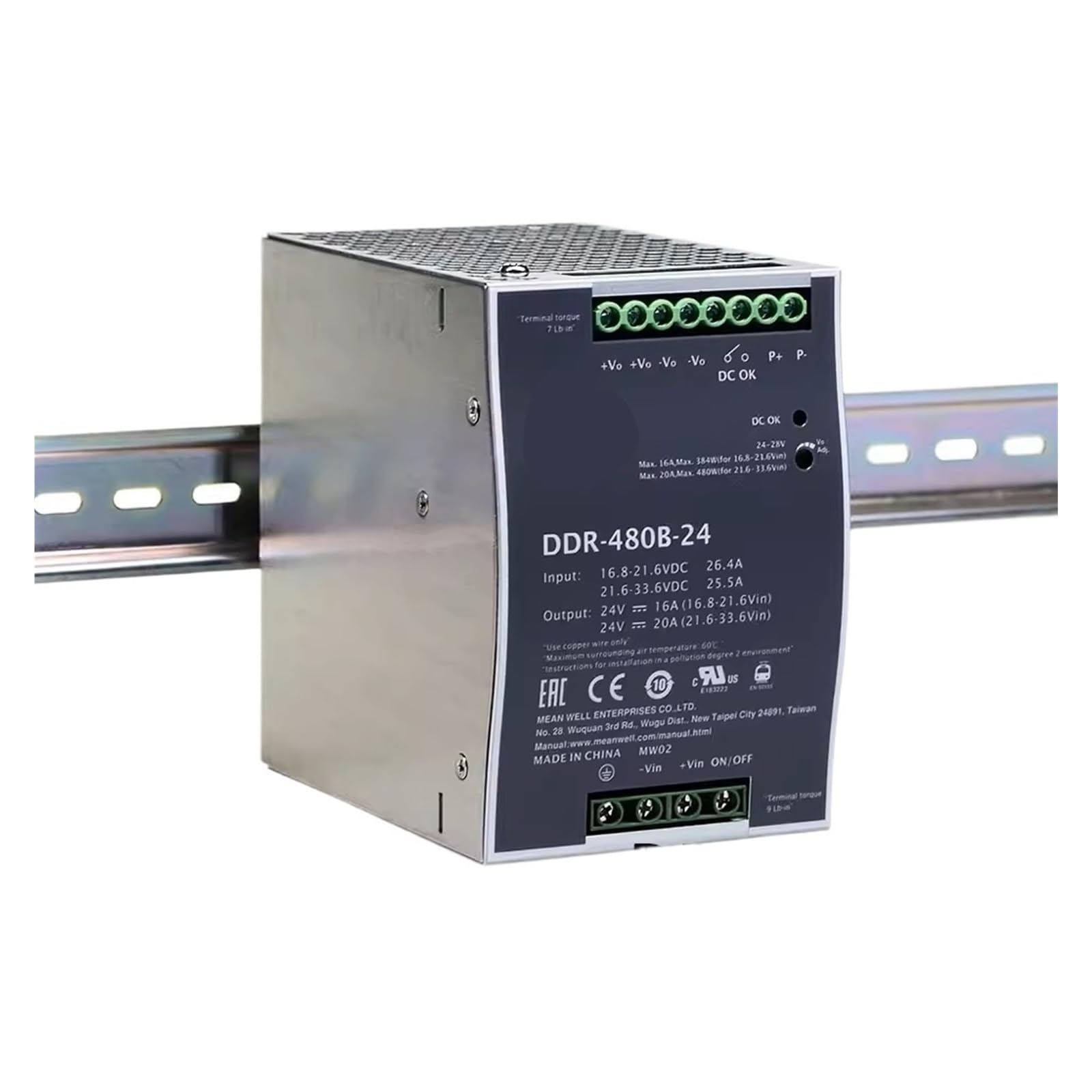 Alimentation à découpage 480W DDR-480C-24 convertisseur rail DIN
