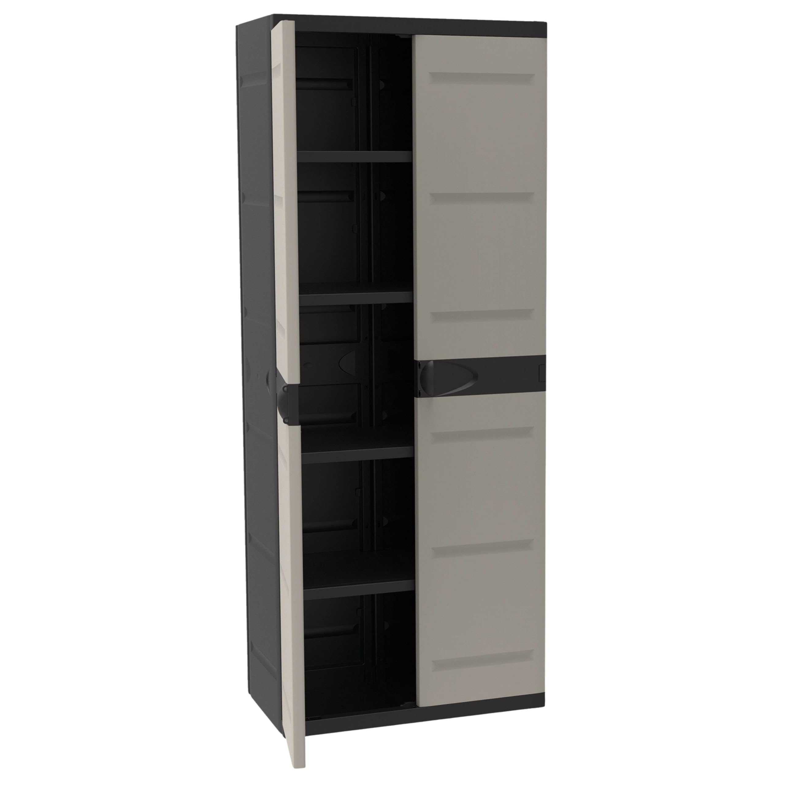 Miroytengo Armario de Resina Titanium, Armario de Jardín 2 Puertas y 4 Estantes Regulables Negro 70x176x41 cm