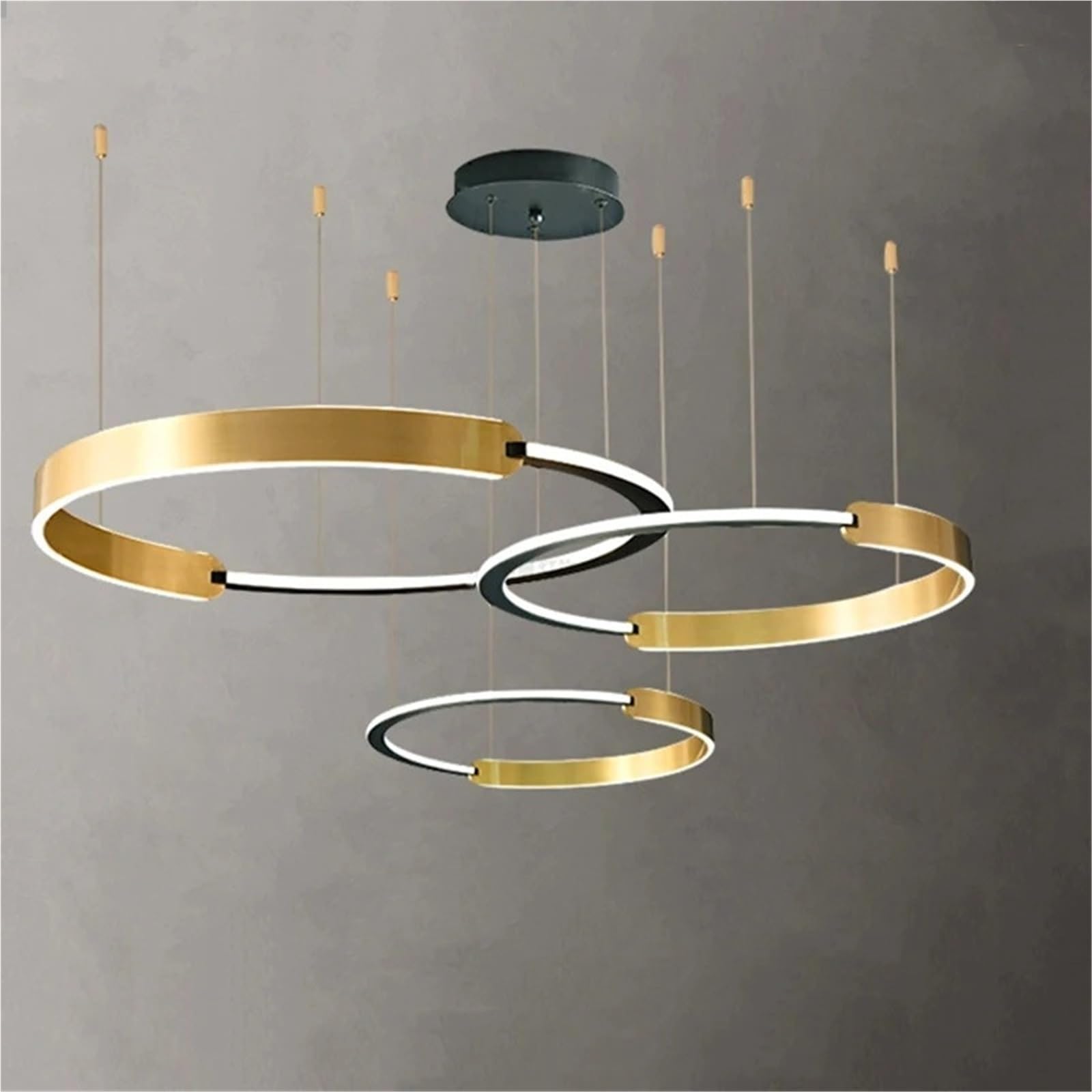 ASerZenith Modern Ring Long Led Chandelier Living Room Dining Room Indoor Decorative Lighting Fixtures,Cold White-3Rings 40 60 80Cm