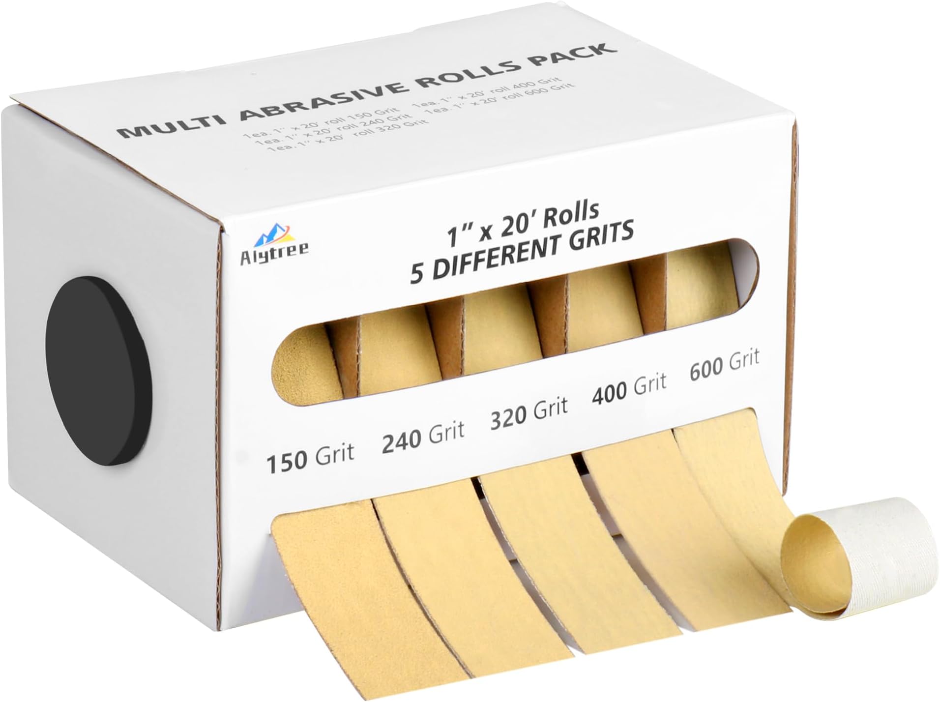 5 Grits Emery Cloth Roll with Dispenser, 150 240 320 400 600 Grits Abrasive Sand Paper for Metal and Wood Furniture - 6M Yellow Sandpaper Rolls