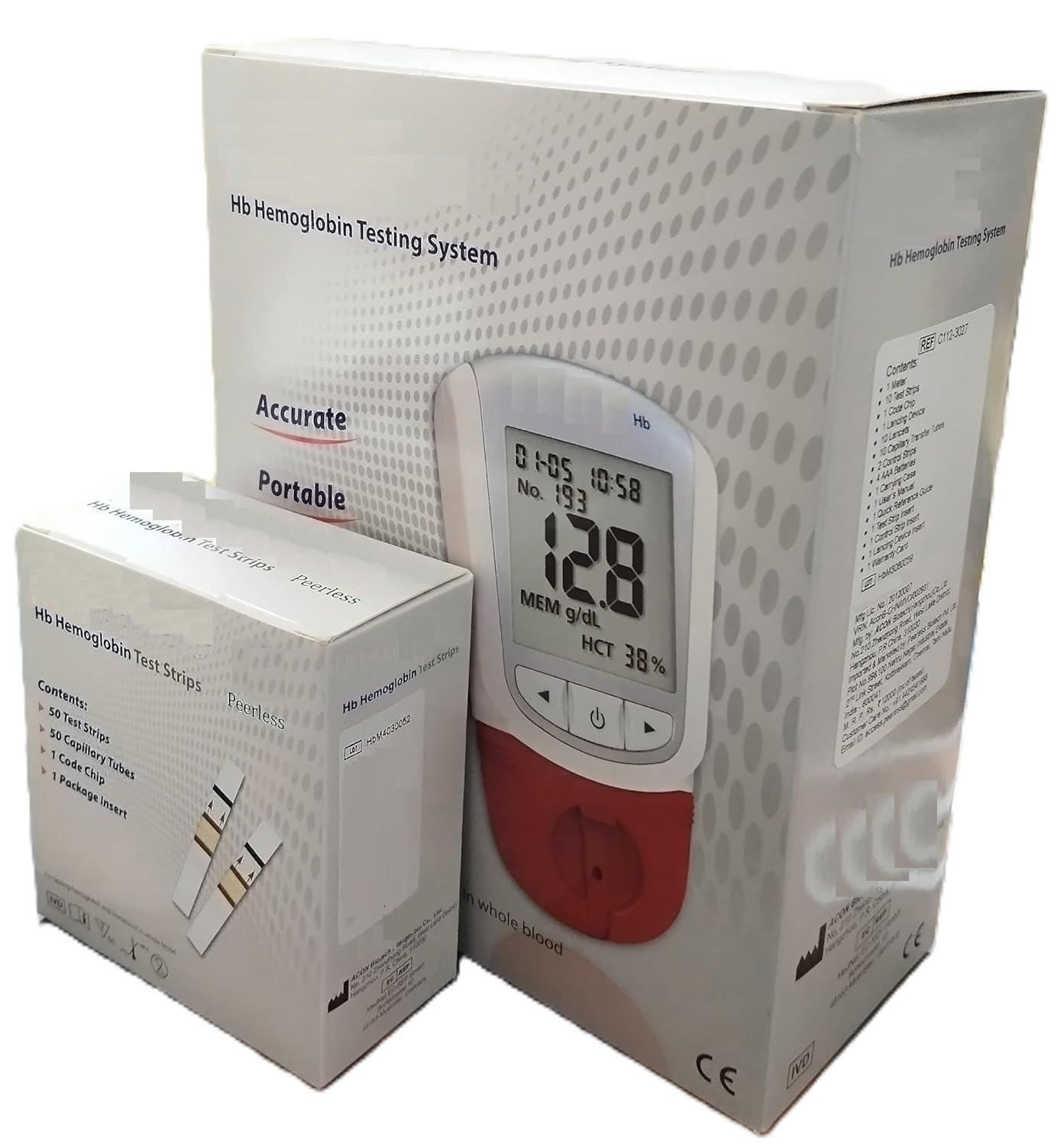 Hb Hemoglobin Testing Meter with 10+50 Strips