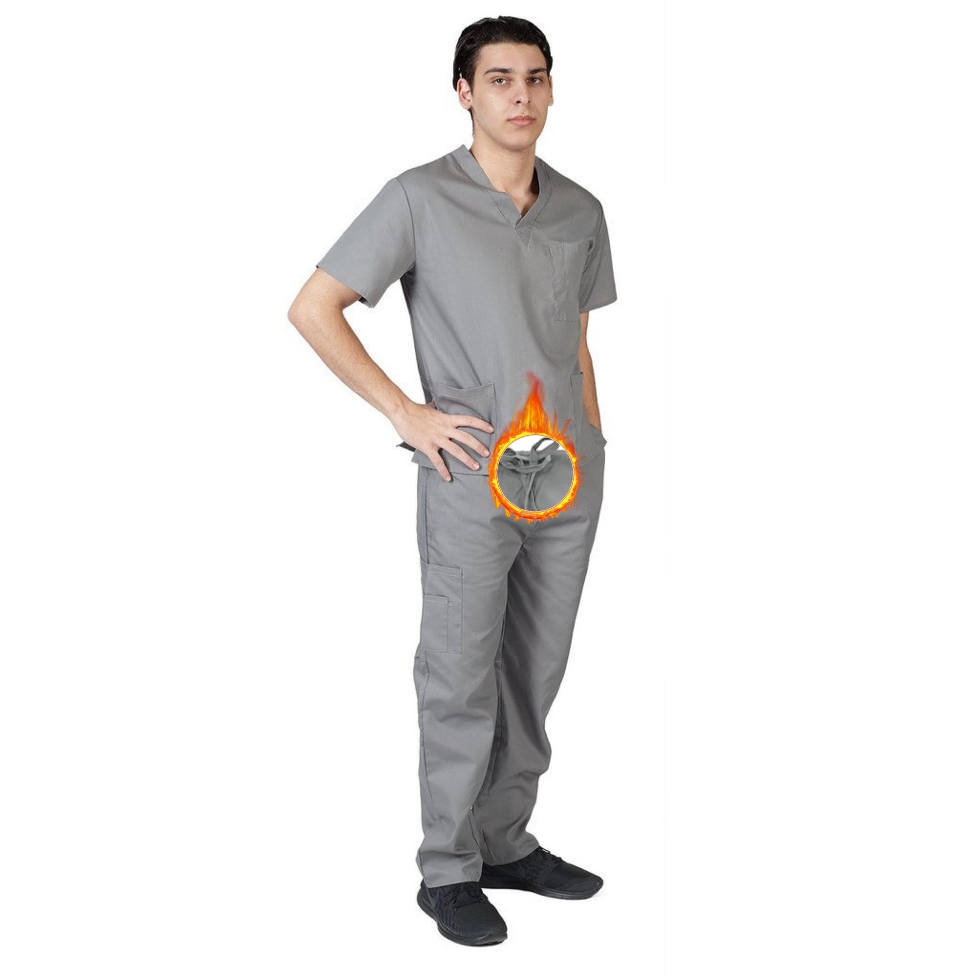 M&M SCRUBS Men Scrub Set Medical Scrub Top and Pants M Grey