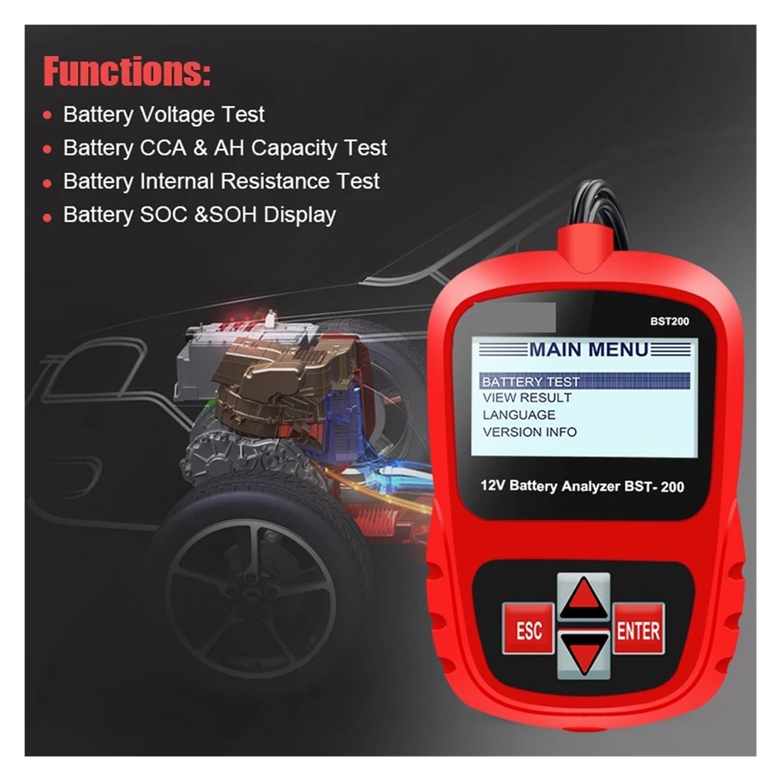 Tester for Batterie 12V 100-1100CCA Tester di Carico for Batterie for Auto Analizzatore di Batterie for Veicoli Diesel for Veicoli A Benzina