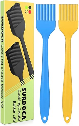 SURDOCA Cepillo de silicona para repostería, 2 cepillos resistentes al calor de 8.2 pulgadas para hornear alimentos, cepillo de cocina sin BPA para