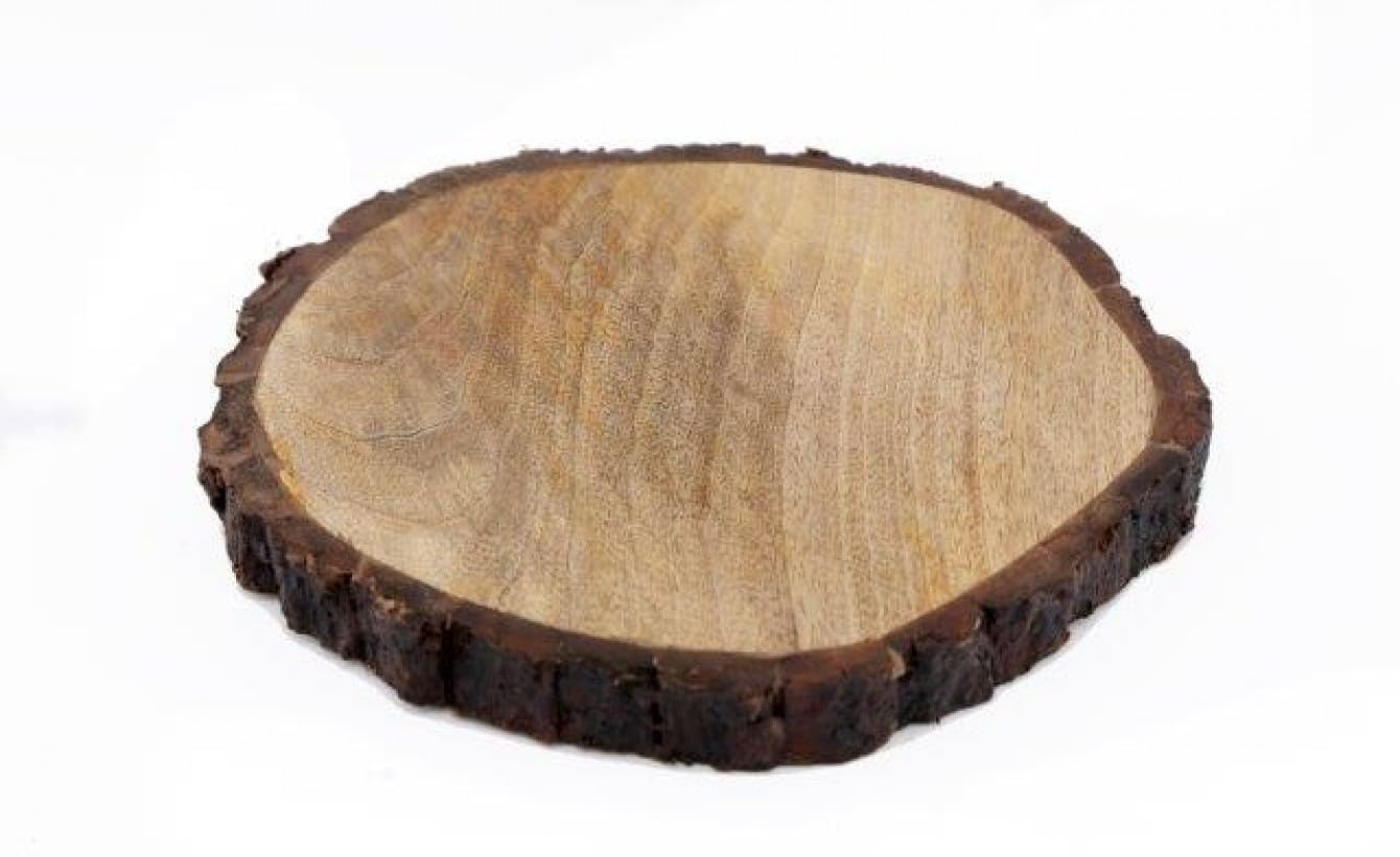 25cm Wooden Tree Trunk Rustic Cake Stand Round Display Board