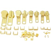 Zipper Repair Kit Solution - YKK 8 Sets Auto Lock Sliders - Assorted 2#5, 2#7, 2#8 and 2#10 - Top & Bottom Stops Included - Made in The United States YKK Brass Auto Lock Sliders