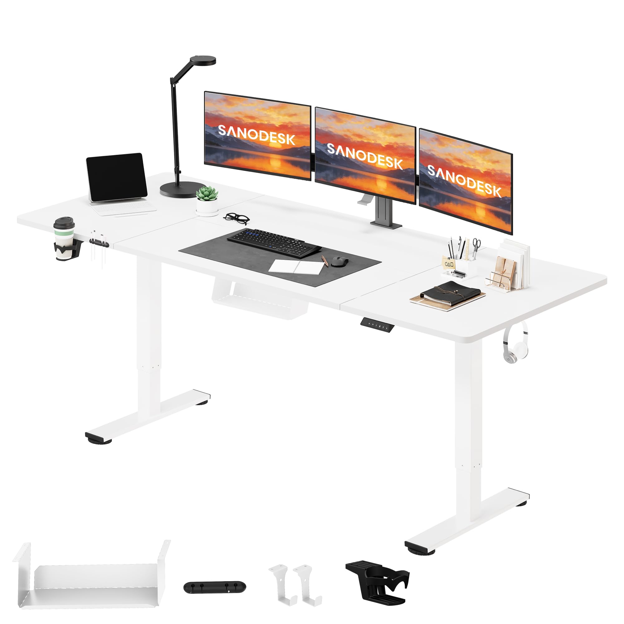 SANODESK Electric Standing Desk 200 * 80 Height Adjustable Desk With Memory Smart Panel Sit Stand Table With Cable Management for Home Office, White