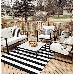 Seavish Black and White Striped Rug, 5×7 ft Living Room Rugs Farmhouse Cotton Woven Washable Area Rug Indoor Outdoor Patio Rugs Large Modern Floor Carpet Area Rug for Entryway Porch Dining Room