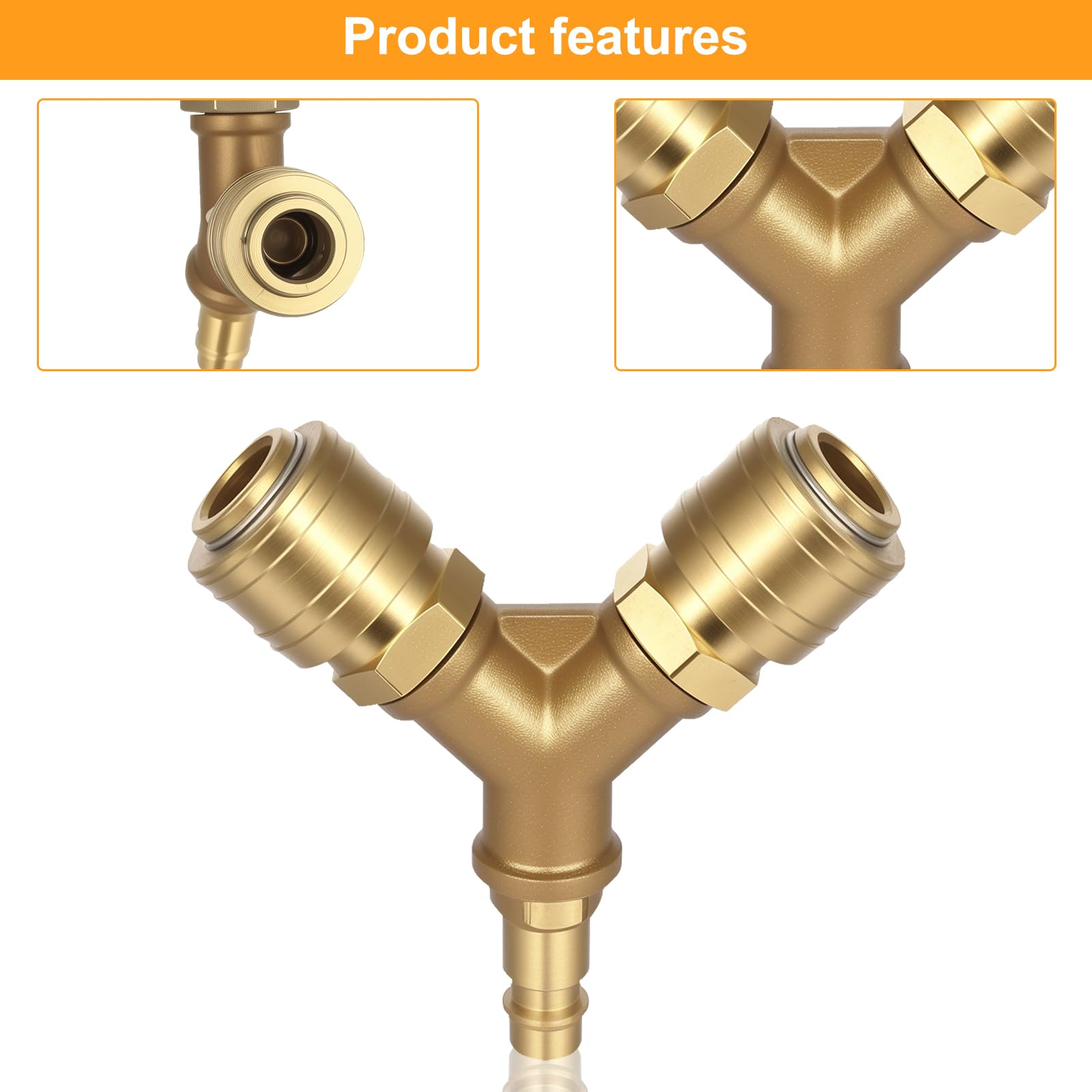 Collettore Aria da 1/4", Raccordi Aria Compressa, Raccordi Compressore Arias a 2 Vie, Collettore in ottone a 2 vie, Attacco rapido con filettatura maschio NW 7,2 da 1/4" a Y manuale