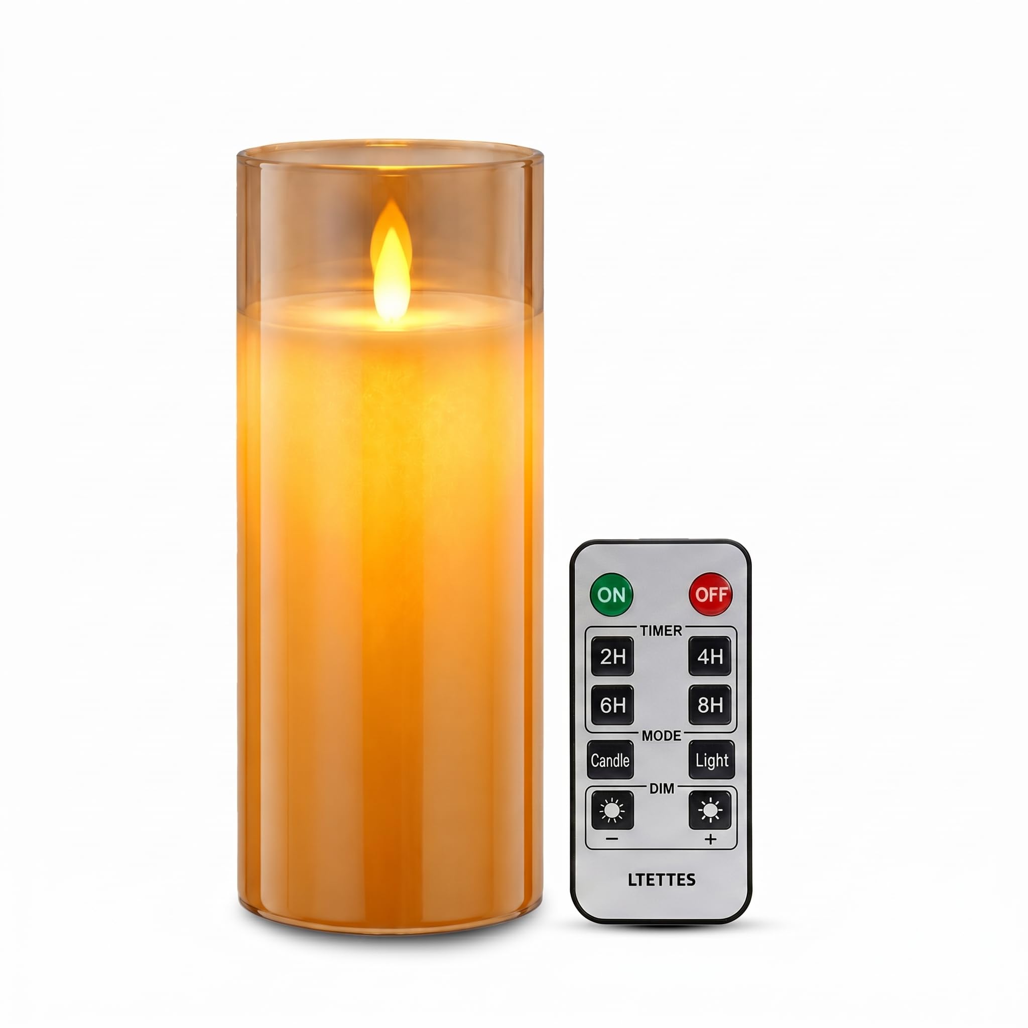 Real Wax Led Candle with Glass Cup | Flameless Flickering Wick | Amber Glass Finish | Battery Operated with Remote Controller | Decorative Candle for Home, Festival & Gifting | D-3" x H-8"-image-2