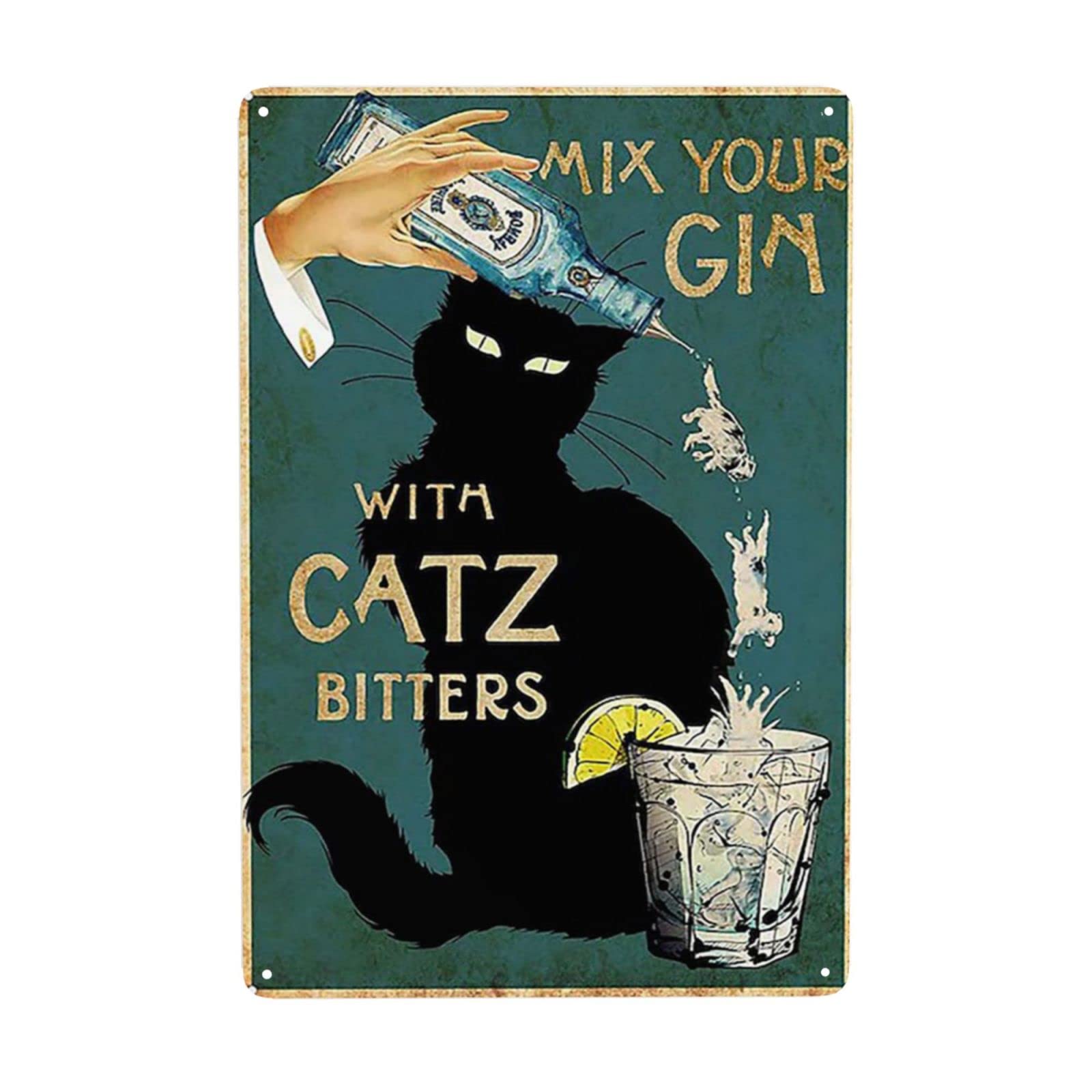 Homeoanimal With Catz Bitters Tin Sign Vintage Plaque Metal Poster Wall Decor For Home Kitchen Garage Bar Pub Art Decor Wall Poster Gift 8" X 12"