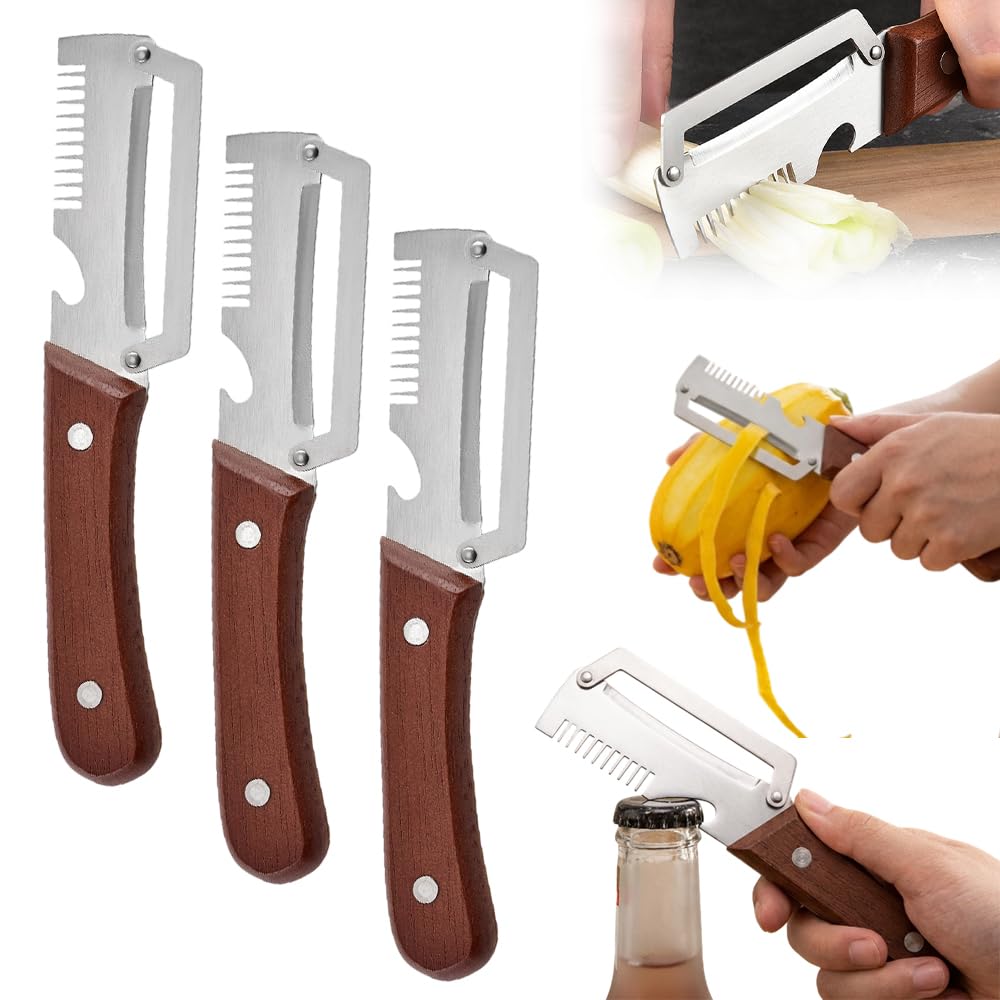 Multifunctional Vegetable Peeler, 3-in-1 with Julienne Peeler and Bottle Opener, Stainless Steel, for Potato, Fruit, and Vegetable (3)