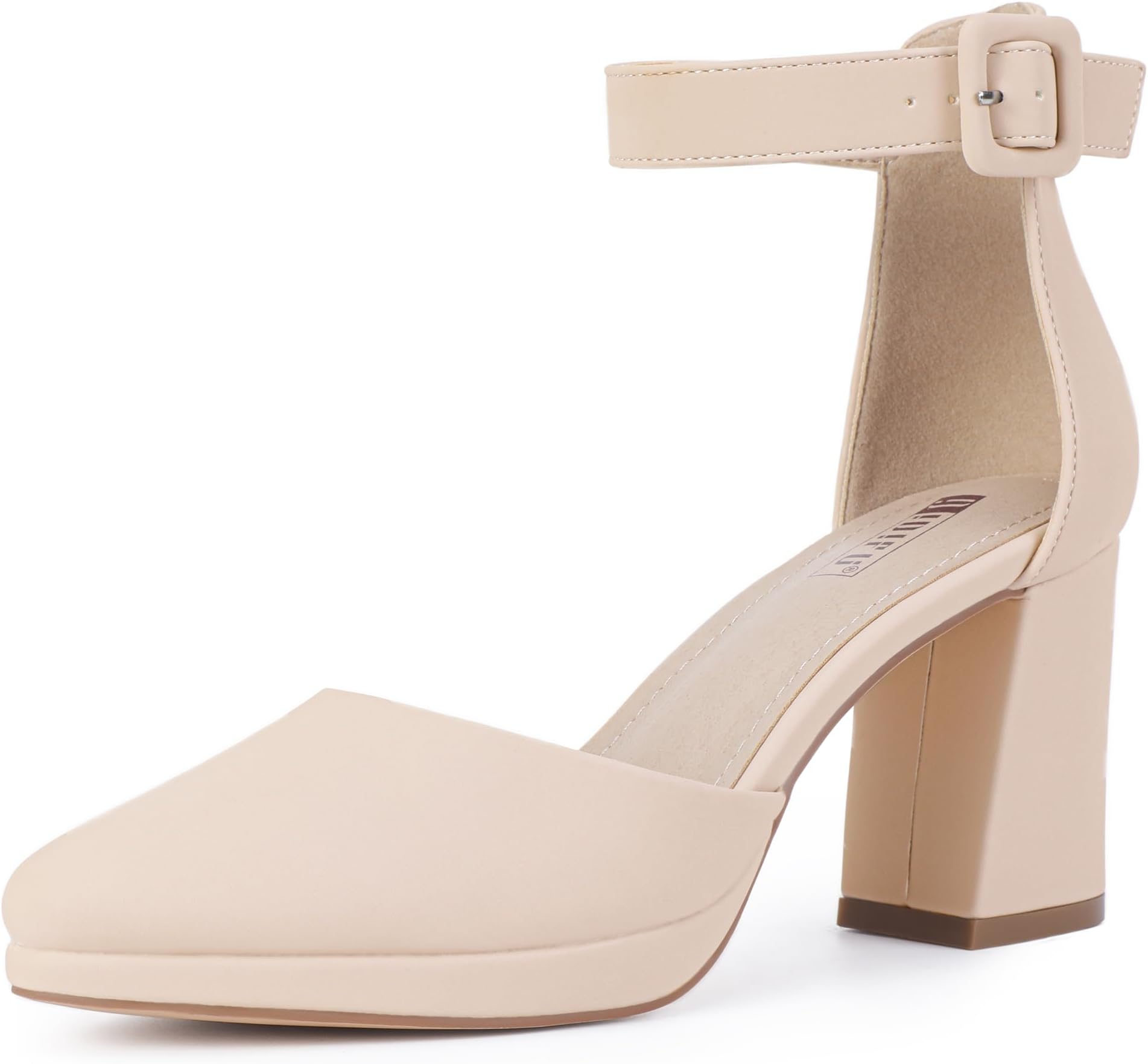 IN3 Womens Closed Toe Heels Chunky Block Platform Pumps Pointed Toe Ankle Strap Dress Shoes for Women Comfortable Wedding Short Low Pumps Shoes