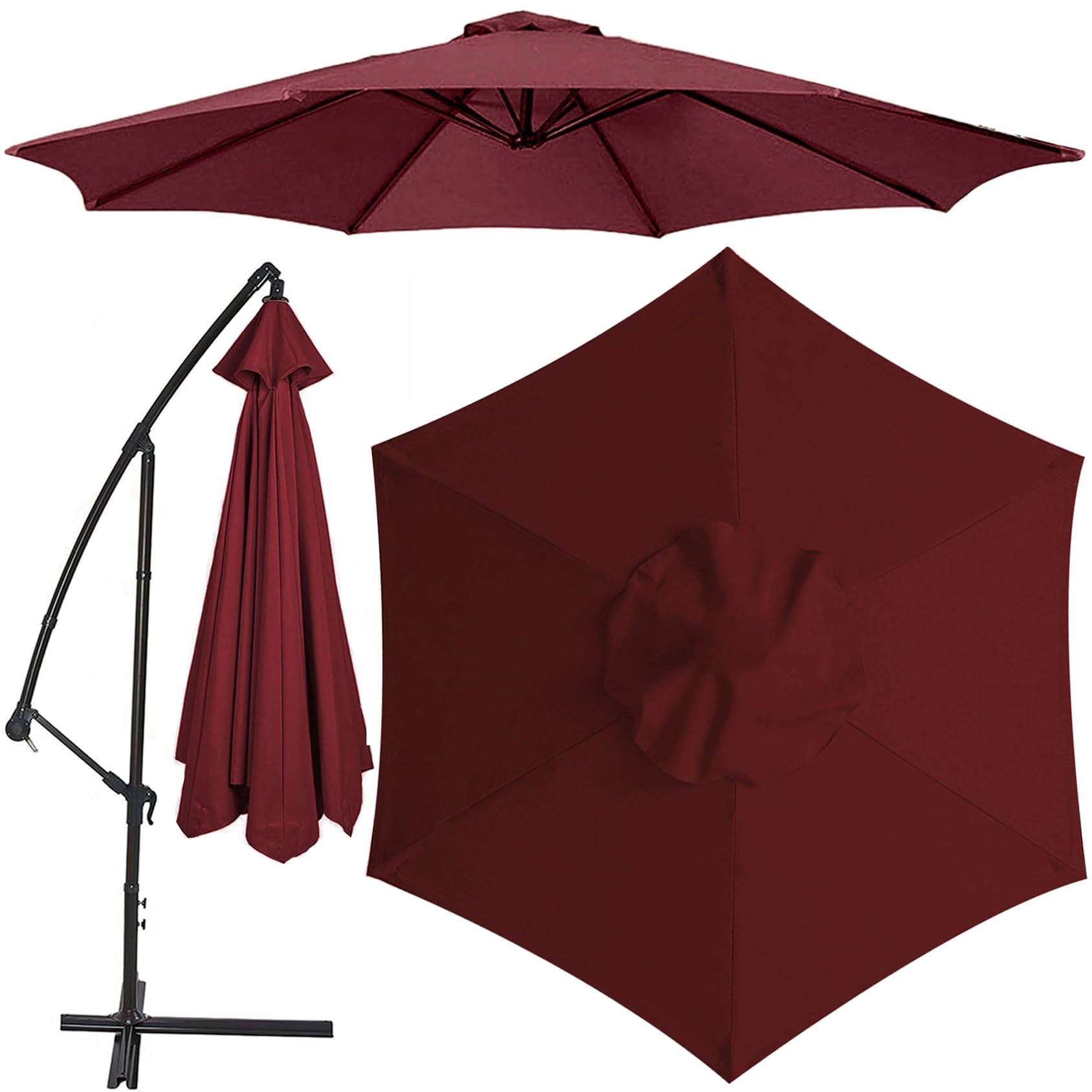 Replacement 8 Arms 6 Arms Sun Umbrella Cloth 6.5'/8.8'/9.8' (200cm/270cm/300cm) Parasol Replacement Canopy Replacement Parasol Fabric Cover For Garden Umbrella(Color:Burgundy,Size:2.7 m(8.8ft)-6 Arms)