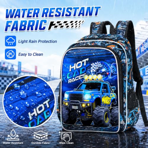 Image of WZLVO 3PCS Boys Truck Bookbag Set, 16 inch Cool UV Printing Kids Backpack /School Bag with Lunch Box & Pencil Bag for Preschool to Elementary - Blue Truck