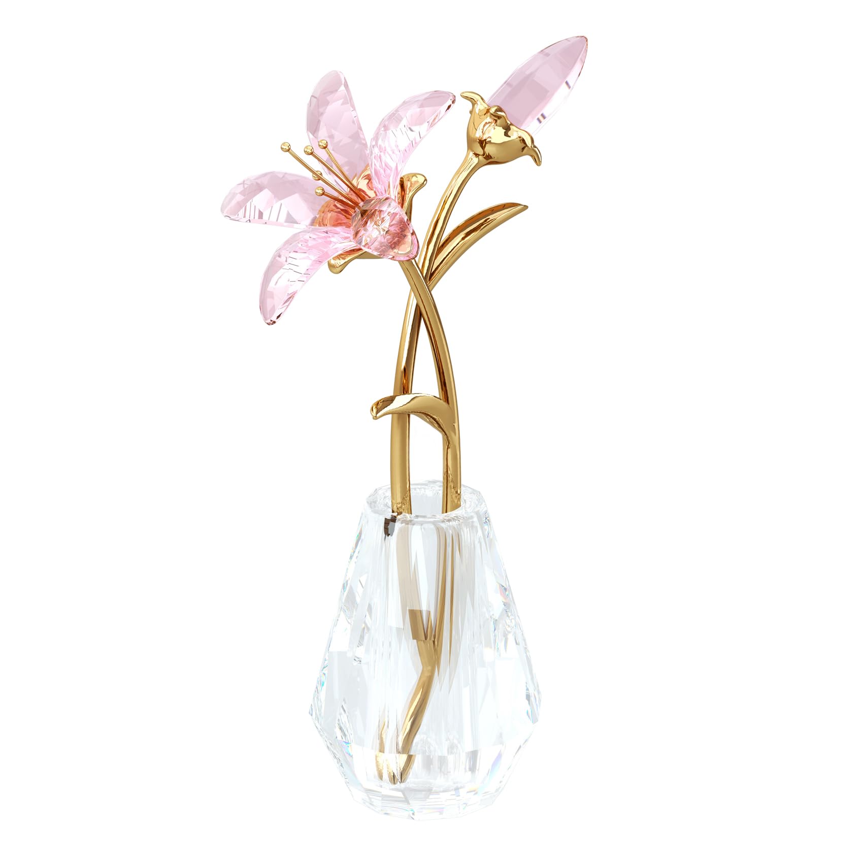 Arikyrist Crystal Pink Lily Flowers Gifts for Women Glass Flower Figurines