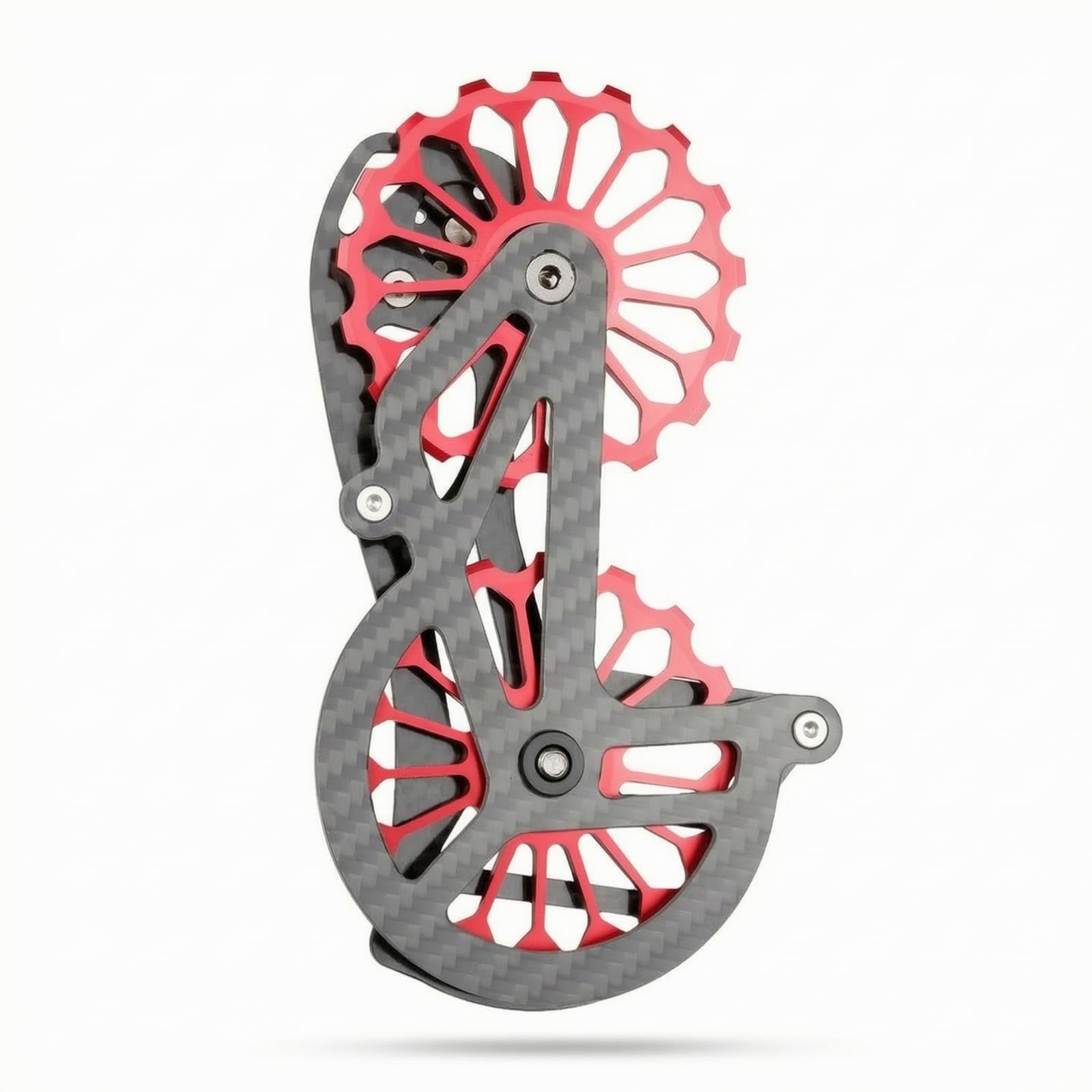 Polea de Cambio Trasero Bicicleta Jaula de Desviador Rueda Guía Rodillo Sobredimensionado de Carbono con Ingeniería Precisa y Montaje Estable Adecuada , Rojo