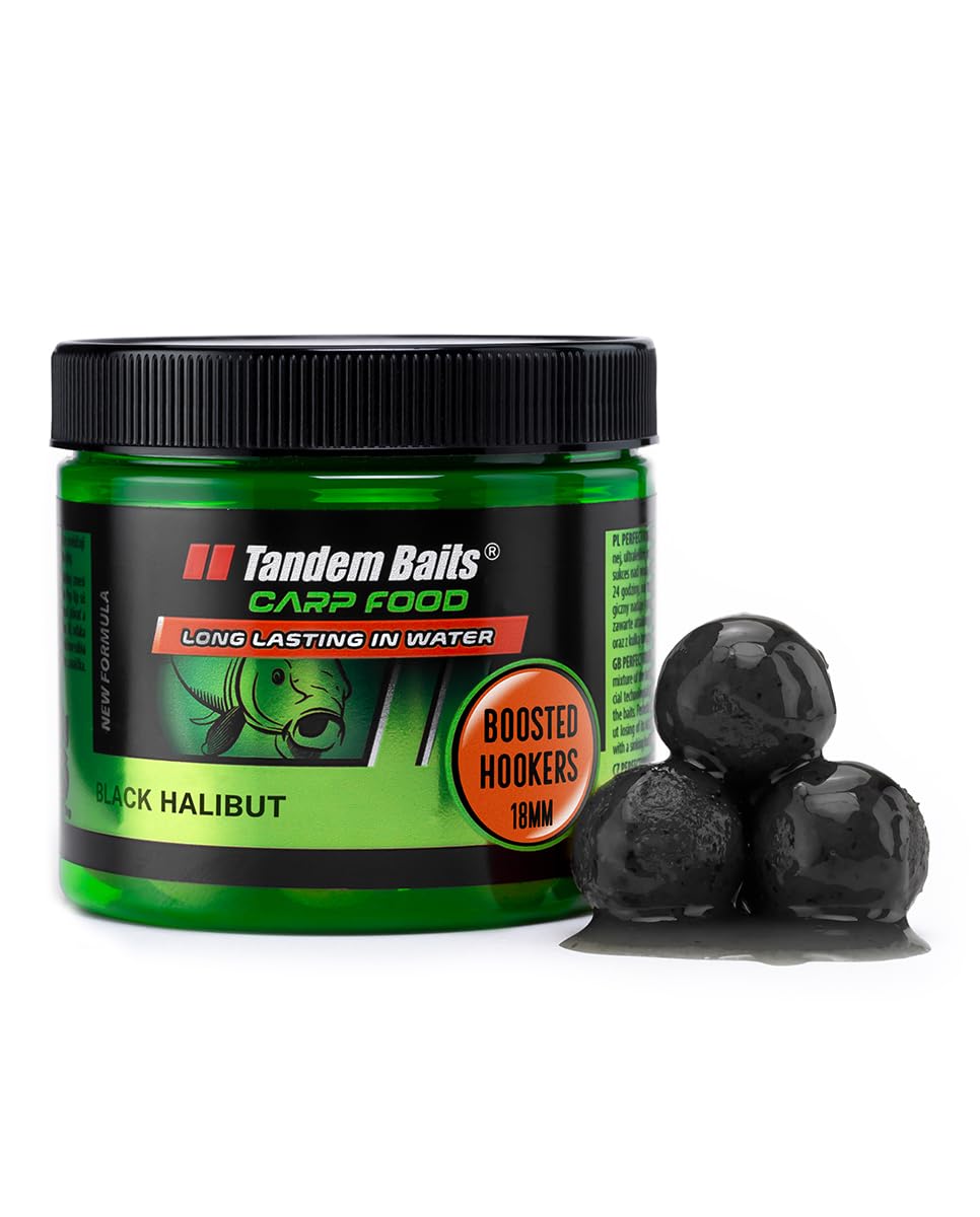 Tandem Baits Carp Food Boosted Hookers Black Halibut | Carp Fishing Hookbaits | Carp Fishing Bait | Carp Bait | Carp Fishing Accessories for Monster Fish 18mm 300g