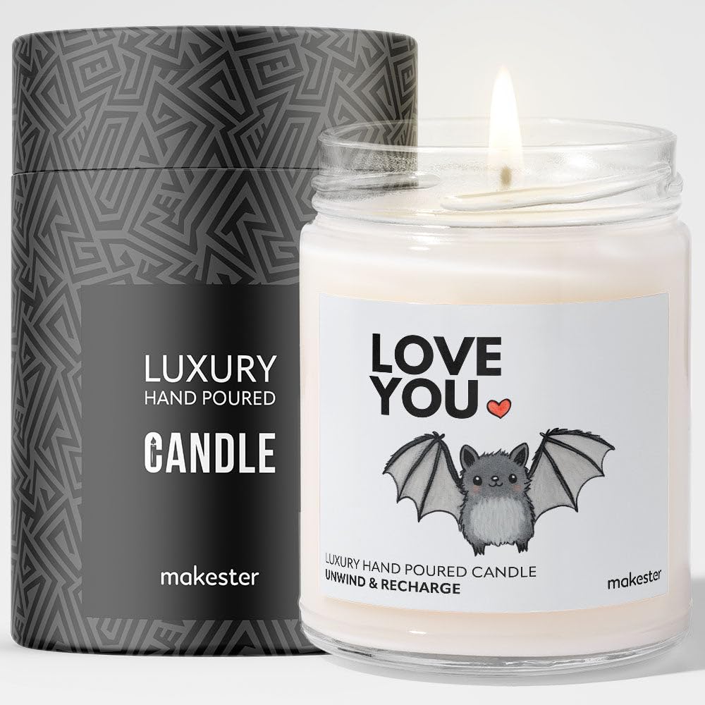 Bat Gifts - Luxury Soy Wax Candle - Vanilla, Jasmine, Sugared Almond - Makester