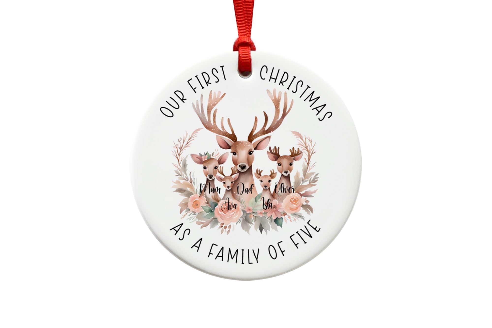 Our First Christmas As a Family of Five Ornament - Ceramic Christmas Tree Bauble Decoration Keepsake - New Baby Gift - Parents Present