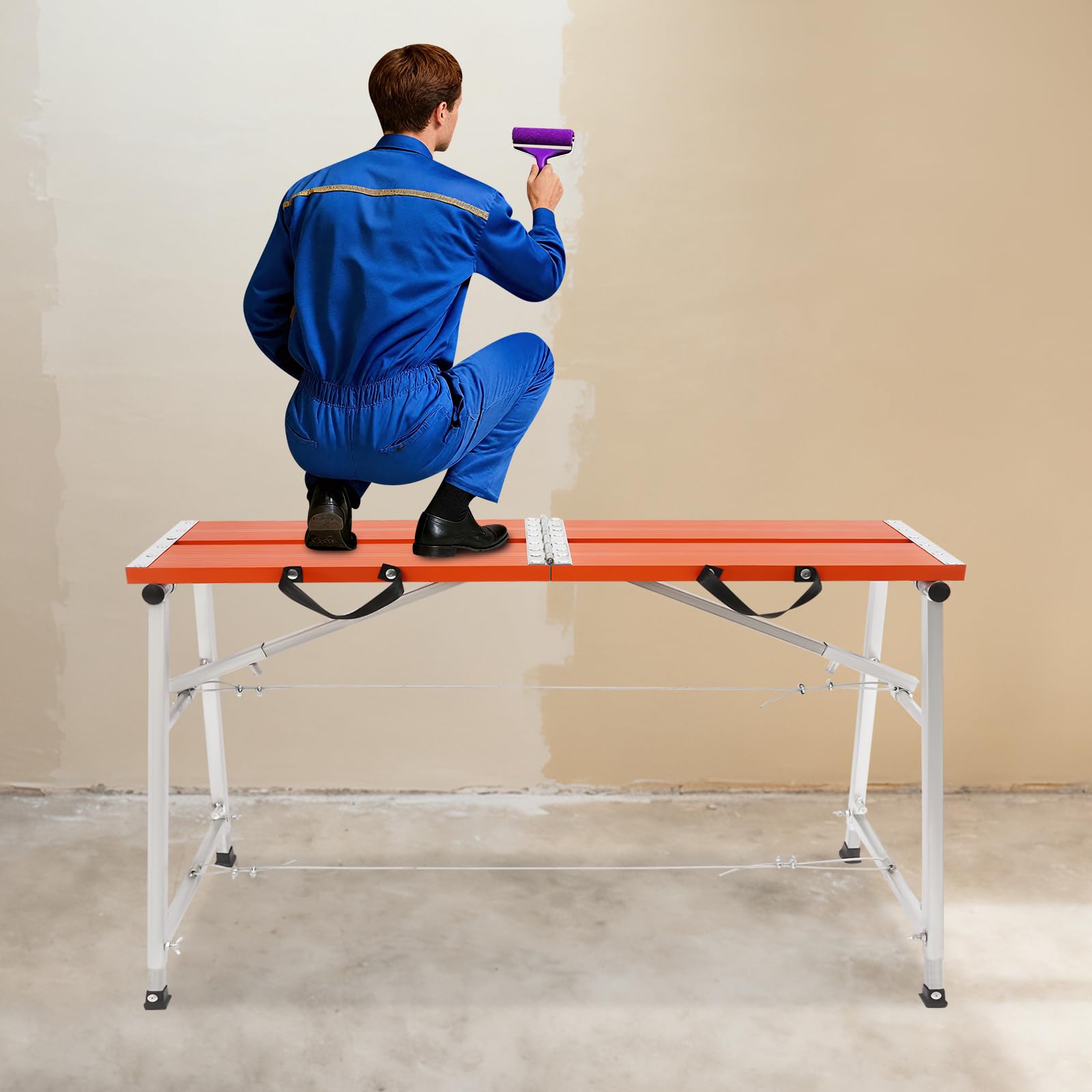Plateforme de travail pliable et réglable en hauteur, en alliage d'aluminium orange argenté pour la décoration de la maison, peinture murale, nettoyage des fenêtres, avec capacité de charge de 200 kg