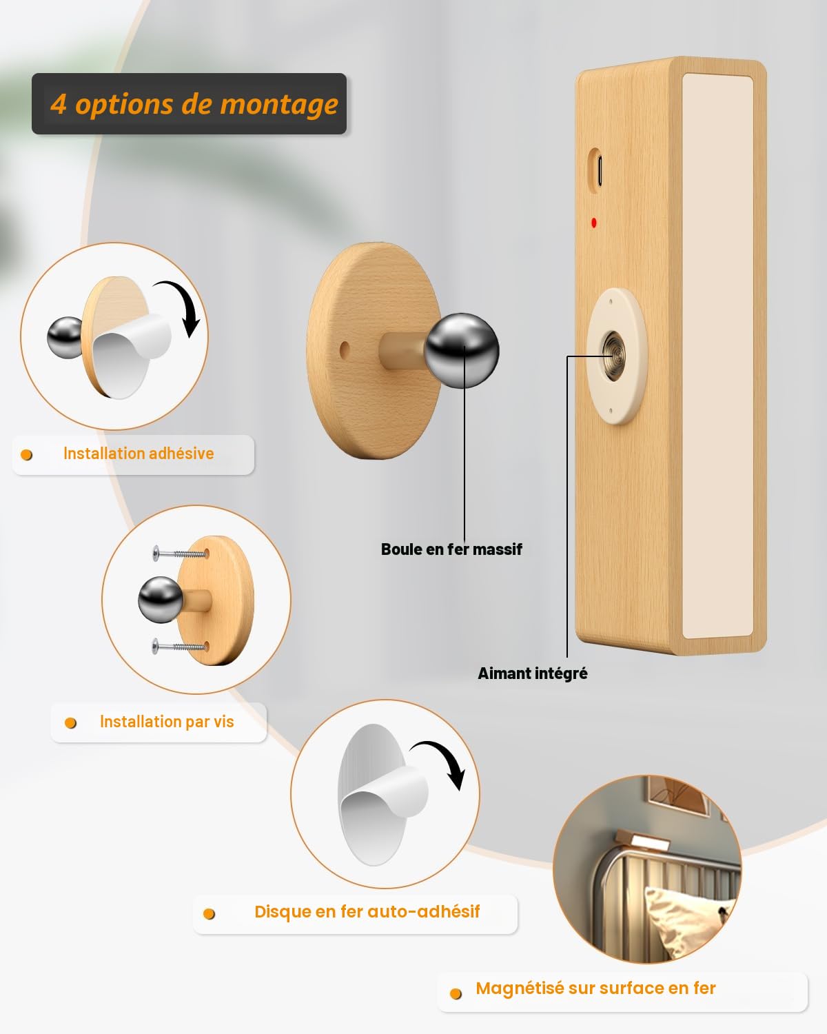 DetarZinLED Lot de 2 Applique Murale Intérieure Bois, Lampe Murale Sans Fil Rechargeable USB, Réglage de Luminosité, Lampe de Chevet Tactile