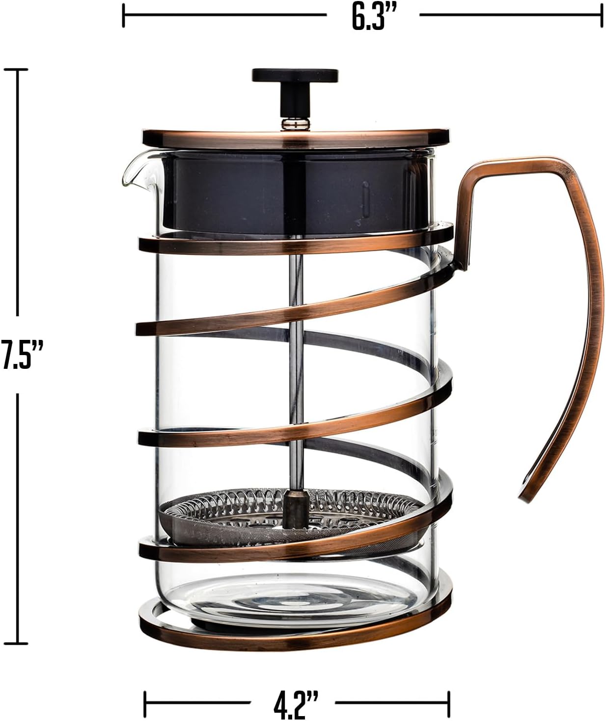 OVENTE French Press Coffee Maker 27 Ounce with Heat Resistant Borosilicate Glass, Stainless Steel Design and 4-Level Filter System, Portable Cold Brewer Pot for Travel, Camping or Gift, Copper FSW27C