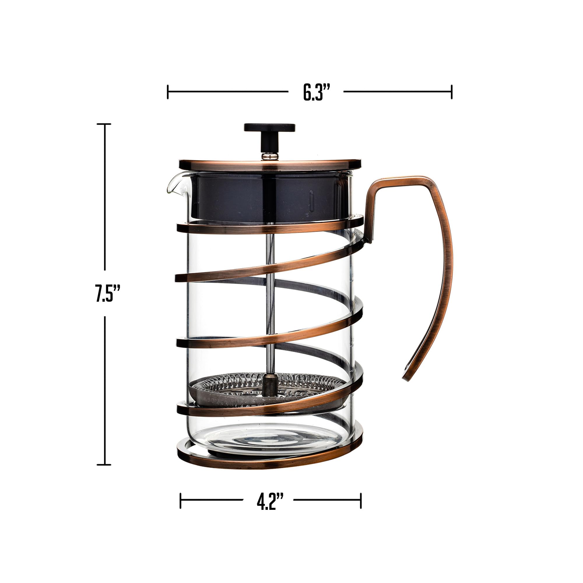 OVENTE Cafetera de prensa francesa de vidrio, 27 onzas con émbolo de filtro de acero inoxidable, preparación caliente o fría, prensa de café de viaje sin BPA, cafetera y té lista para acampar, cobre