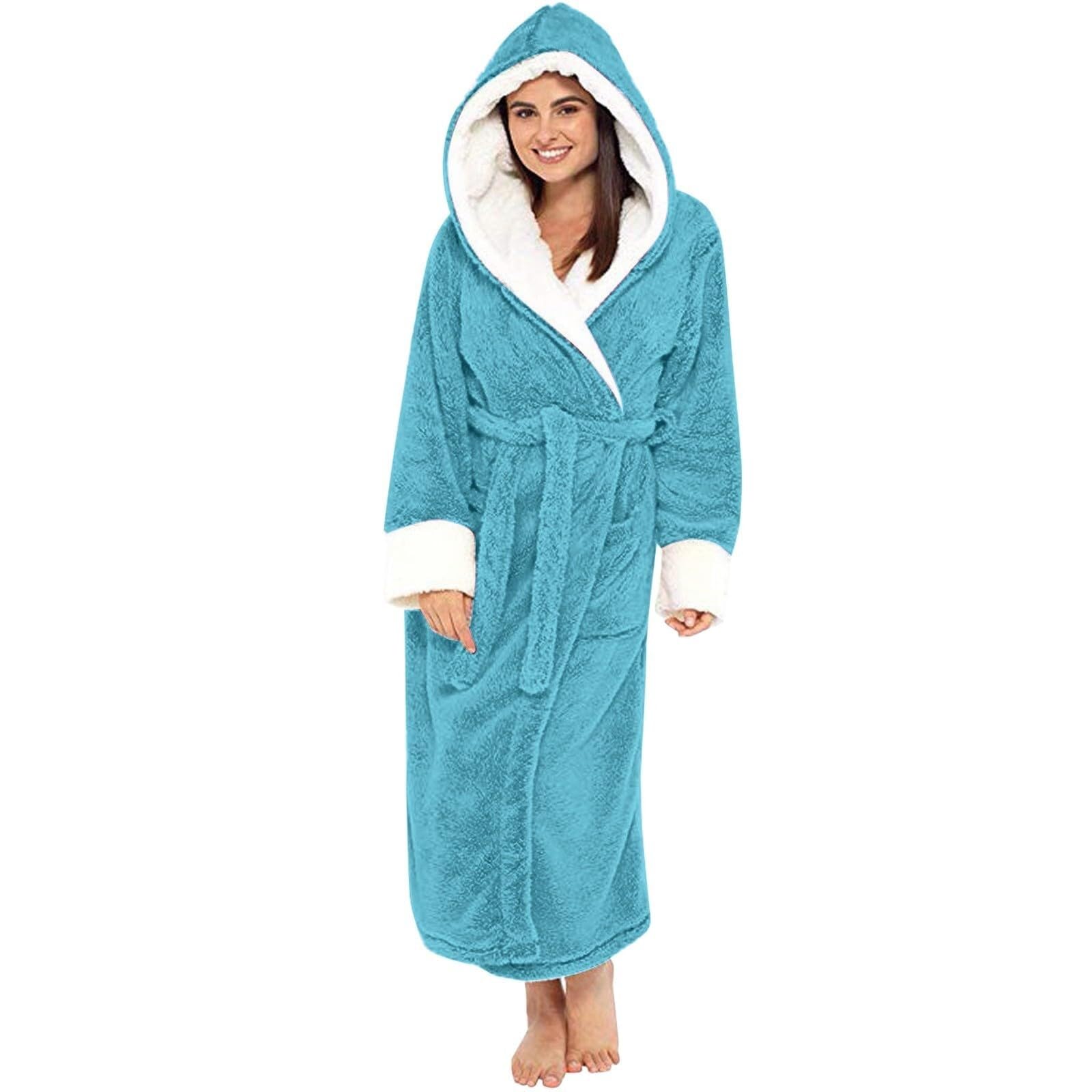 Albornoz largo for mujer con capucha de felpa suave y acogedora