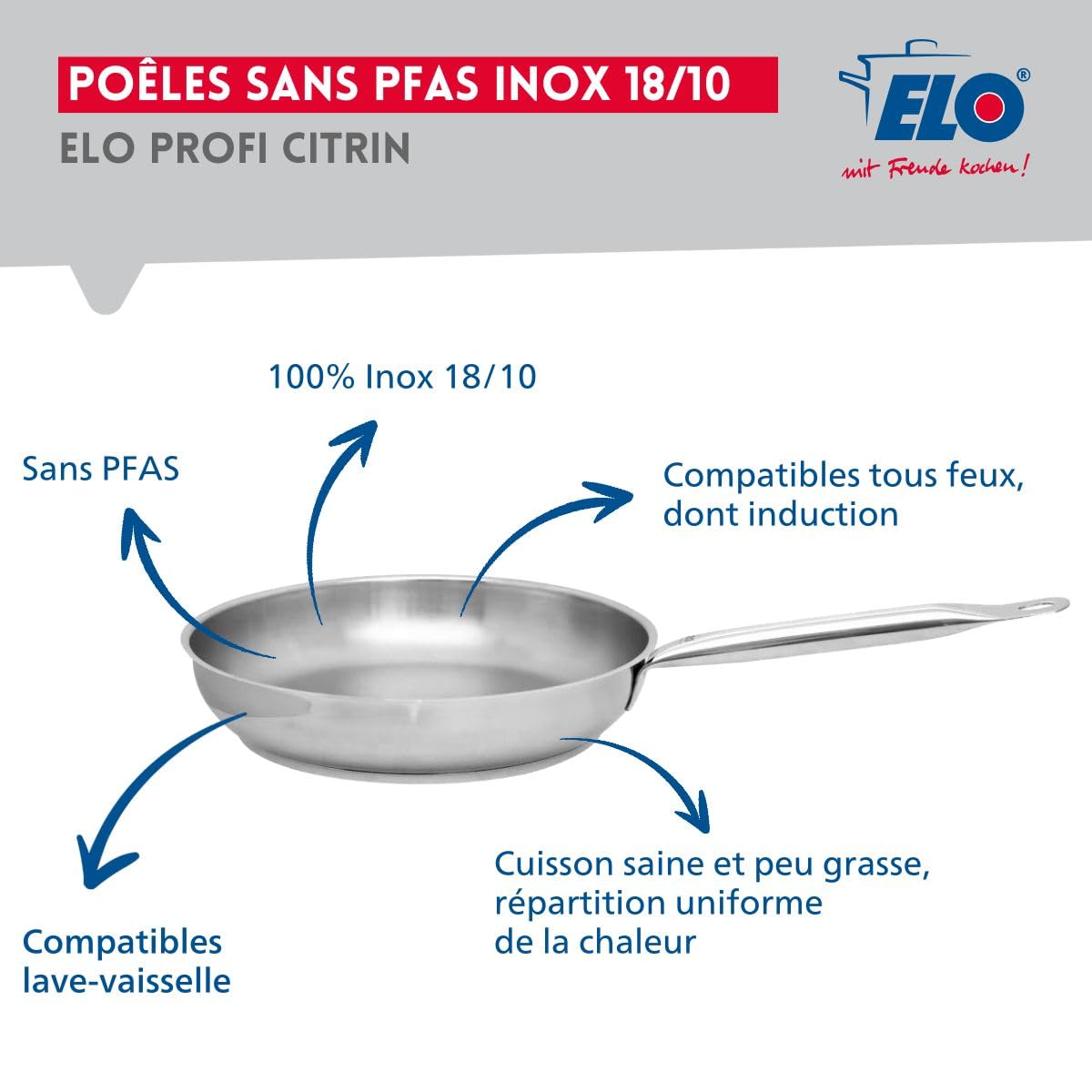 Elo Batterie cuisine 1 poêle 28 cm et 3 faitouts 14/16/20 cm