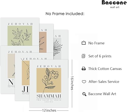 Miniatura 2 de Juego de 6 impresiones artísticas bíblicas para pared, diseño de escrituras cristianas, decoración de pared de Jehová, Jireh, Rapha Shalom, Shammah