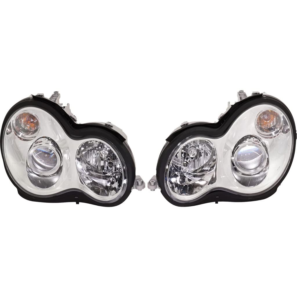CarLights360 For 2005-2007 Mercedes-Benz C Class Projector Headlight Driver & Passenger Side Pair Chrome MB2505109
