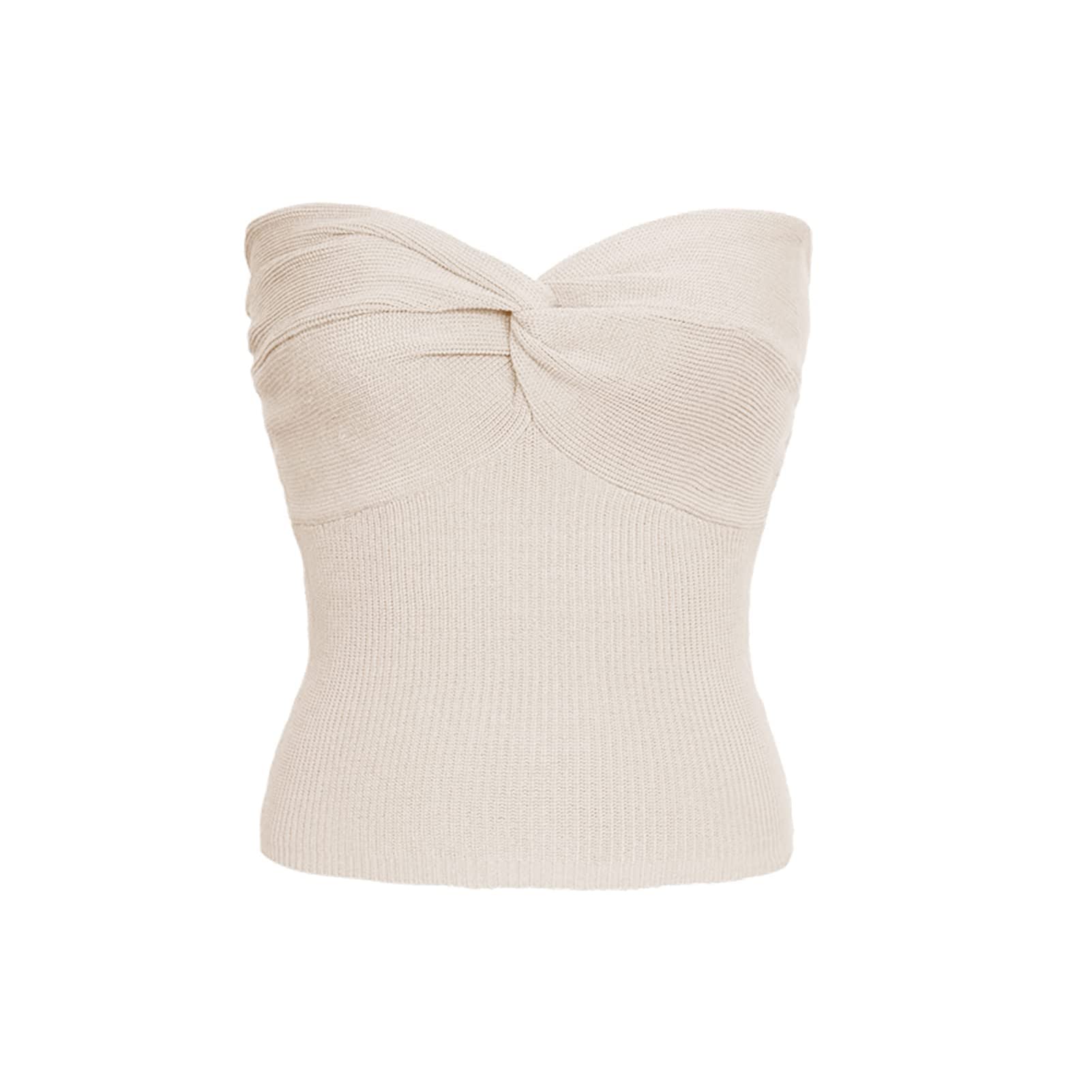 Top a Fascia Estivo da Donna Senza Spalline Senza Maniche al Largo della Spalla Top a Costine a Pieghe in Maglia Sexy Camicetta Canotte Party Top Corti Crop Top Tunica(S-Albicocca)