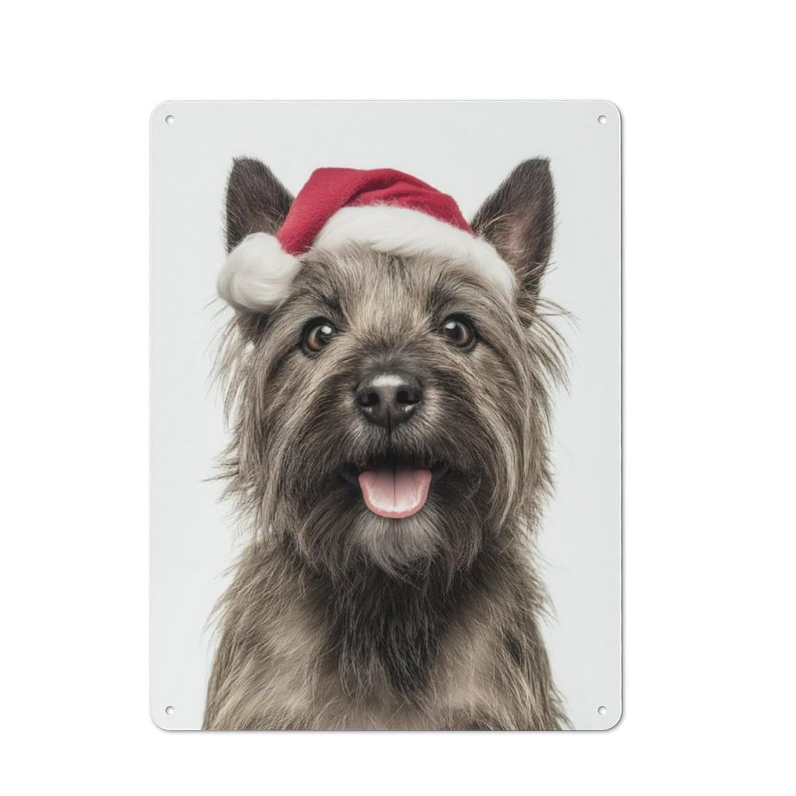 Junmoney Cairn Terrier Dog With Santa Hat Portrait Printed Metal Sign 40X30cm For Café Or Restaurant, For Hospitality Interior Collectors