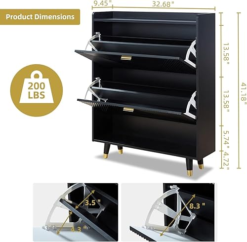 Miniatura 2 de howcool Armario de zapatos con 2 cajones abatibles, cubículo y estante, delgado de madera independiente y estrecho, organizador de zapatos para