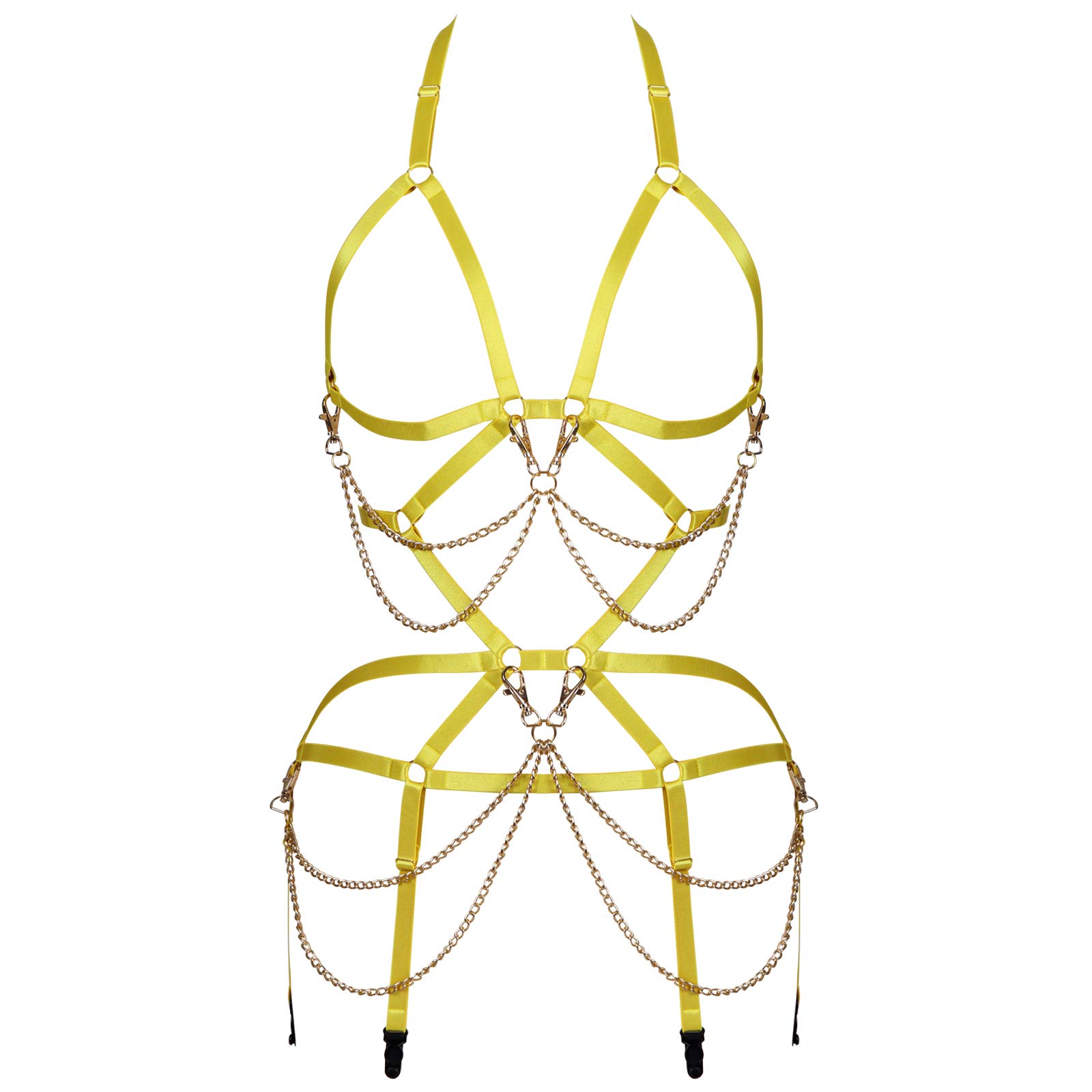 Reggiseno per Imbracatura da Donna Set di Reggicalze Lingerie Cage Punk Gothic Belt Festival Rave Body Chain Club Rave Wear