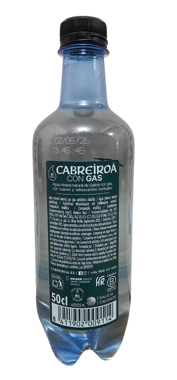 Cabreiroá Con Gas Añadido - Agua Mineral Natural Magma- 24 Botellas de 50CL PET