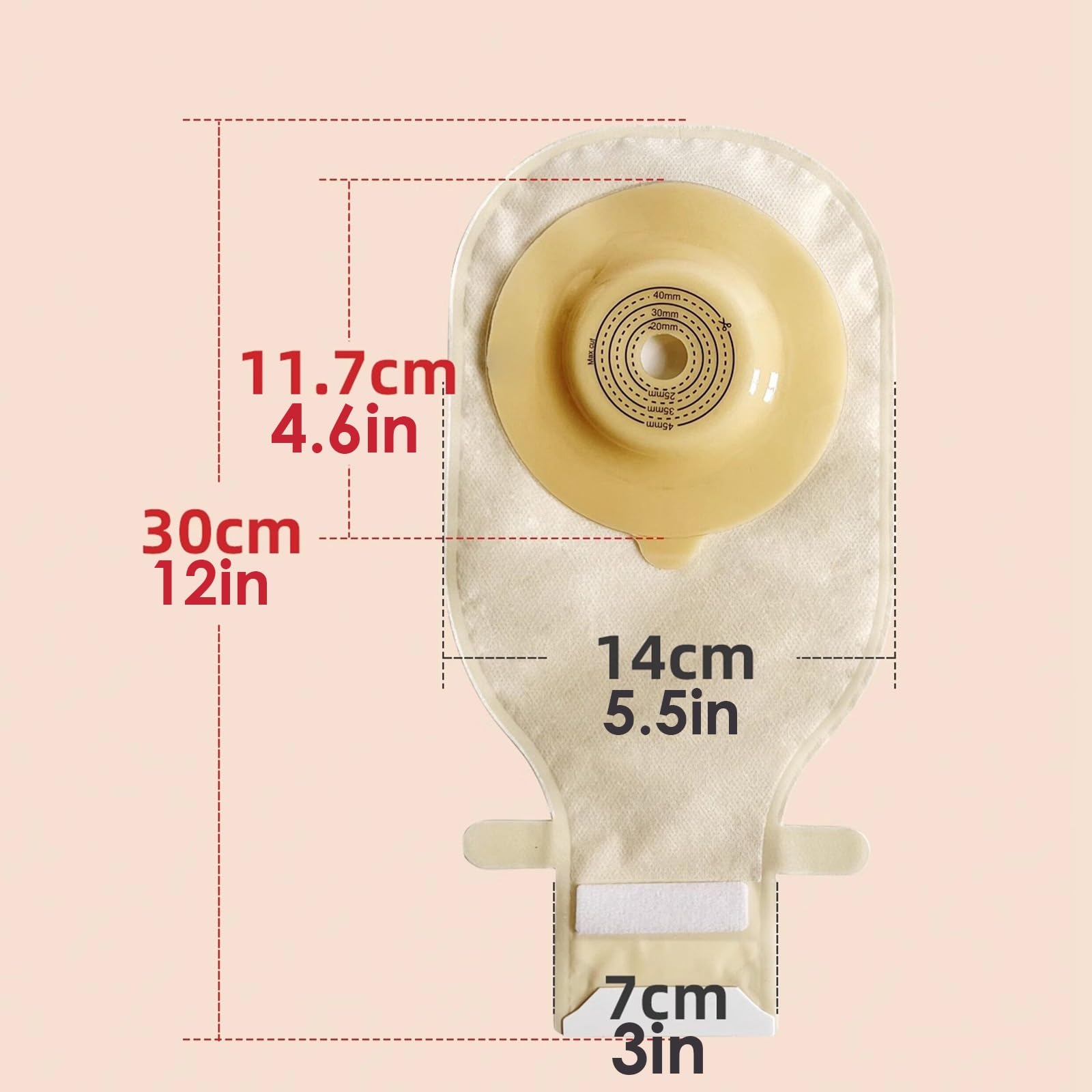 10 Bolsas de Colostomía Convexas de Una Pieza, Bolsas de Ostomía, Suministros para Ostomía, de 15 a 45 mm, Recortables a Medida con Cierre de Gancho y Bucle, Incluye un Cinturón