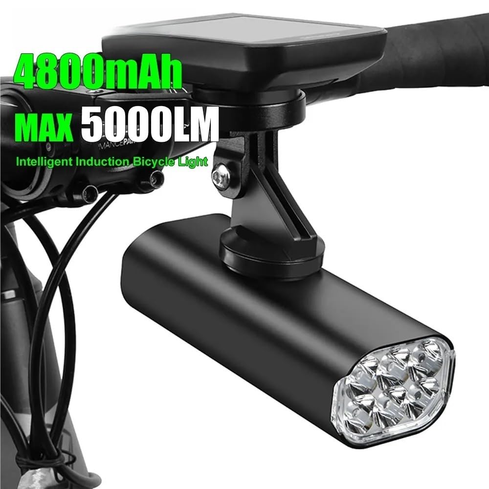 Inteligentne światło rowerowe, indukcyjne, 5000 lm, ładowane przez USB, 6 diod LED, 4800 mAh, wodoszczelne