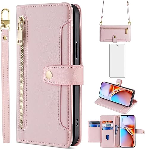 Asuwish Funda de teléfono para Motorola Edge + Plus 2023Edge 40 Pro 5GMoto X40 Funda tipo cartera y protector de pantalla con cremallera para