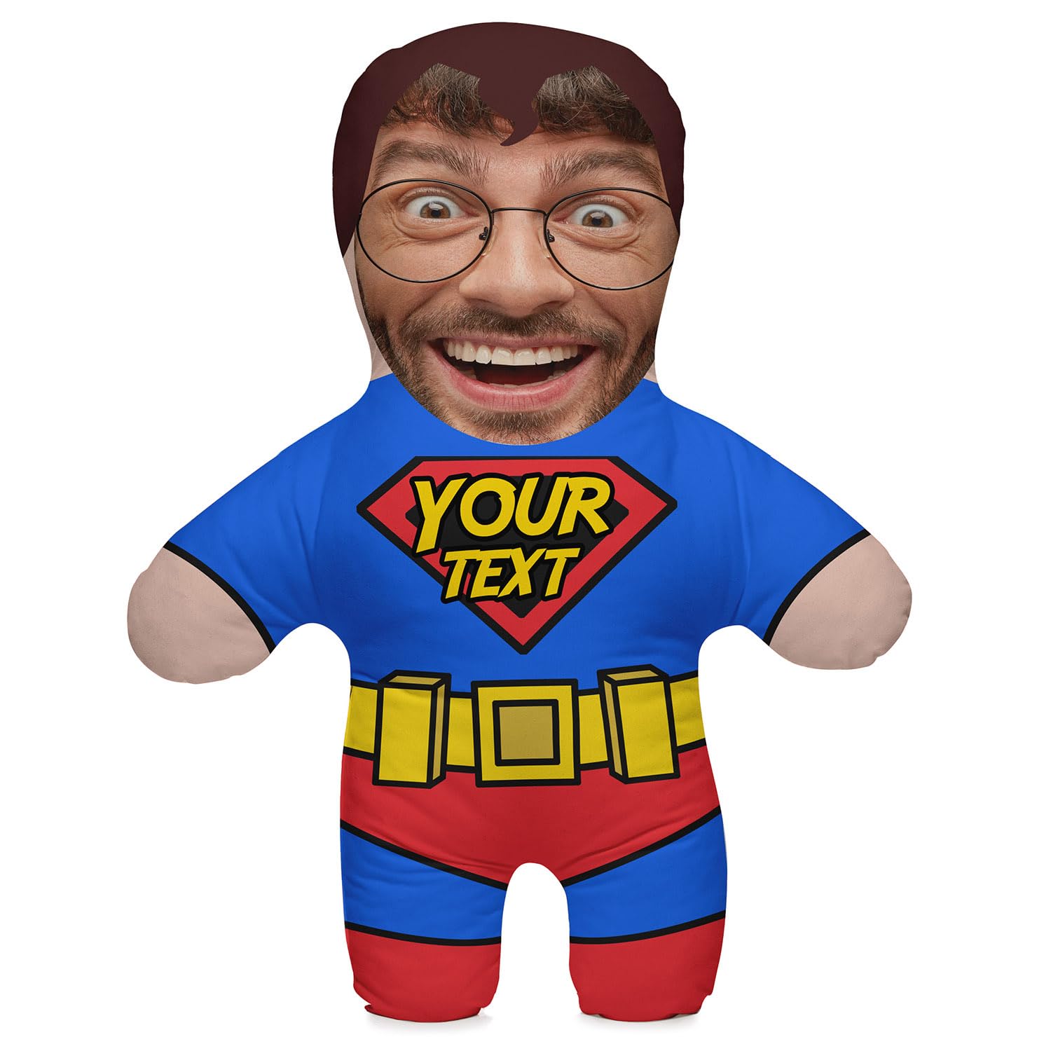 Ferocity Cojín de Almohada de Regalo con Foto Divertida Personalizada; Cuerpo Colorido con tu Propia Imagen de la Cara Impresa; 45 cm Alto; Regalo de Cumpleaños Día del Padre; Motivo Super Papa [091]