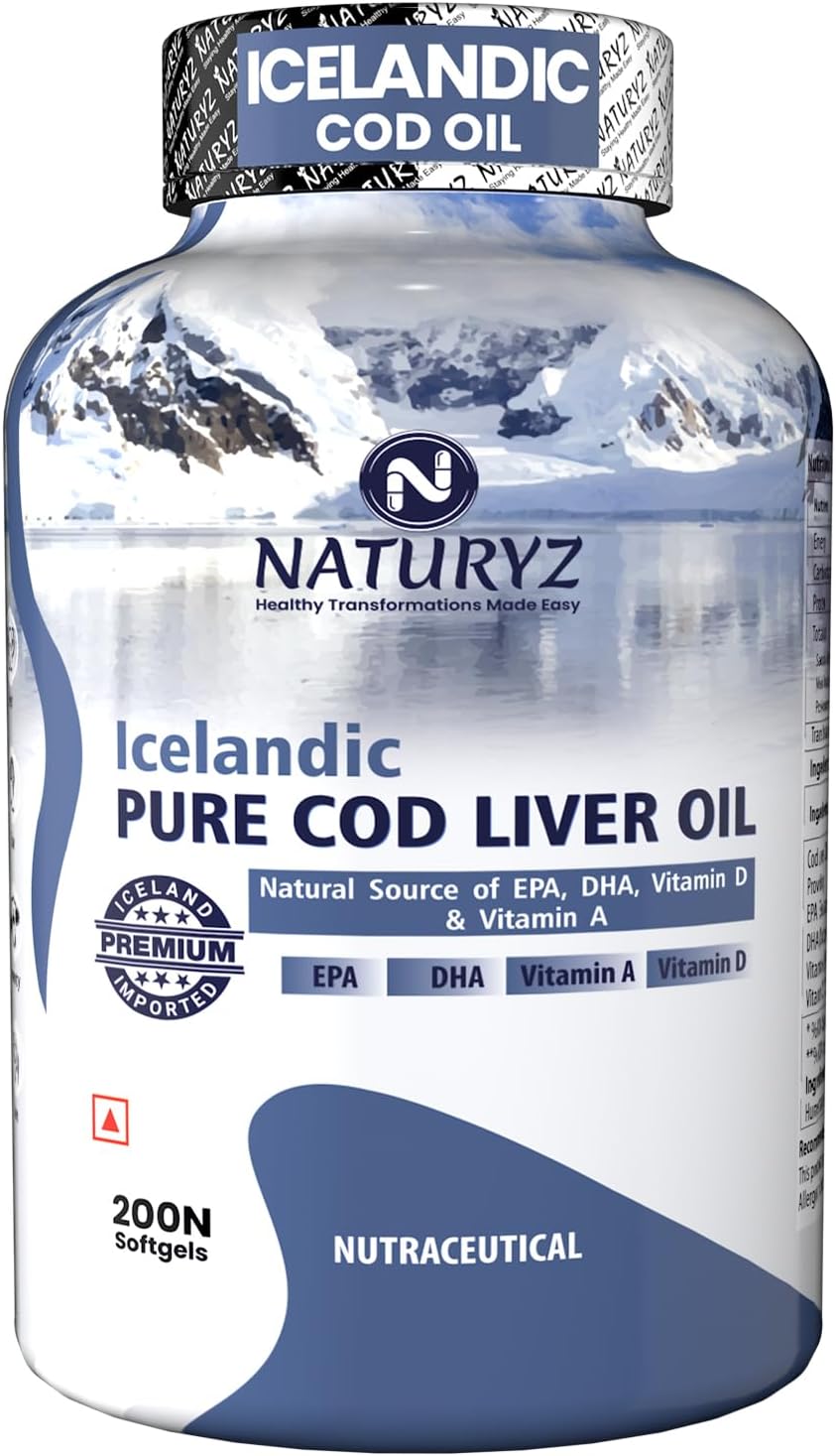- Imported Icelandic Cod Liver Oil Capsules With Natural Omega 3 (Epa & Dha,Rich In Vitamin D & A,Mercury Free,Immunity,Skin,Eye,Muscle & Joint Health Softgels,200 Softgels,1 Count)