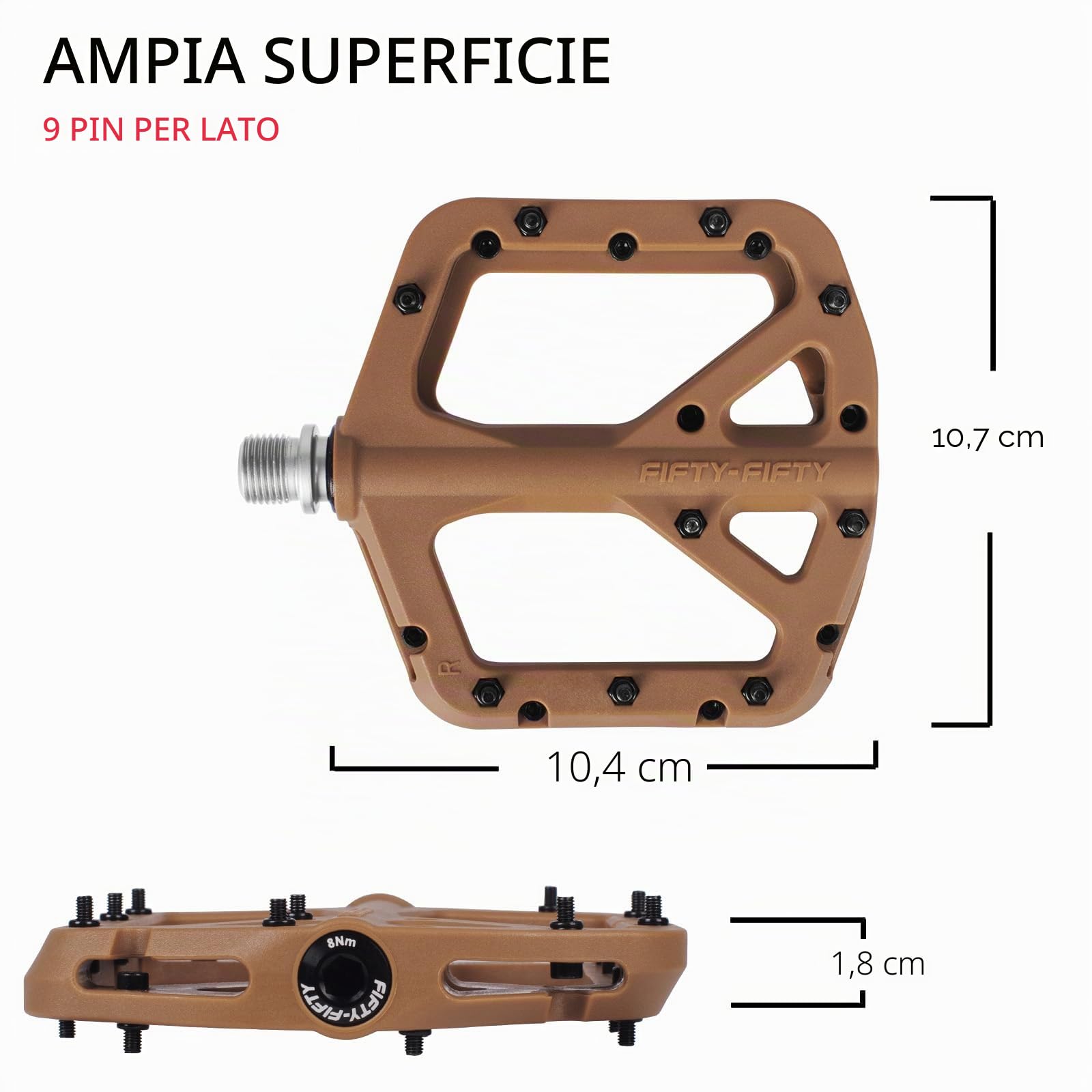 FIFTY-FIFTY Pedali per bicicletta in nylon composito MTB, pedali antiscivolo per mountain bike, 9/16 pollici Flat Pedali MTB per All Mountain, Enduro, Downhill, E-Bike