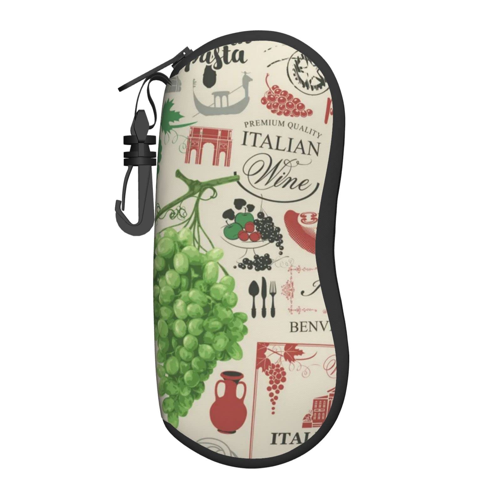 AOOEDM Sunglasses Case With Belt Clip Soft Zip Eyeglass Cases - Italian Cuisine Italy Vintagefood Wine Cafe Italy Bar European Europe