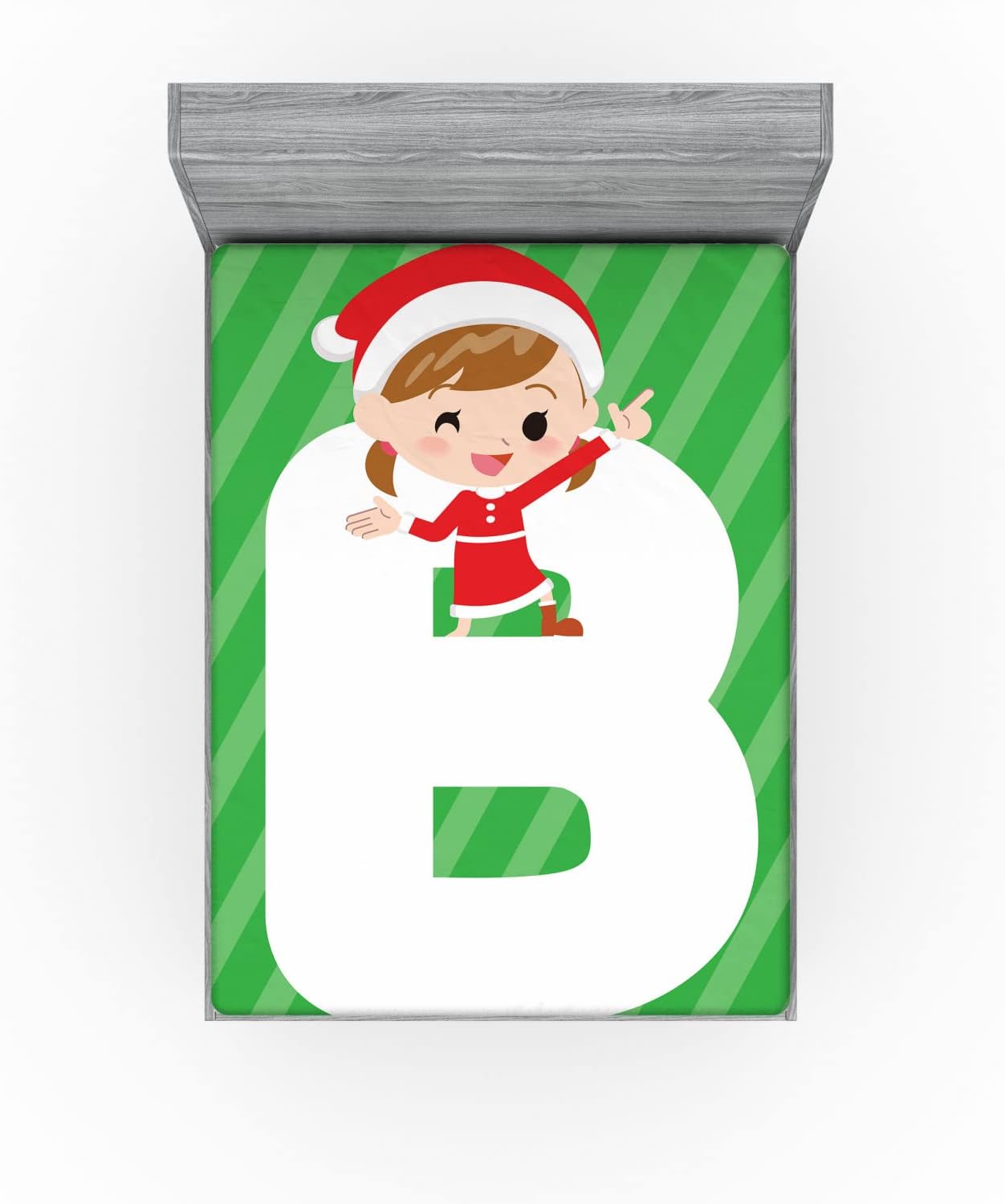 Ambesonne Christmas Alphabet 2 Pack Fitted Sheet, Girl on Letter B, Bed Cover All-Round Elastic Deep Pockets 2 Pieces, Package Contains 2 Full Size Fitted Sheets, Green Dark Coral White
