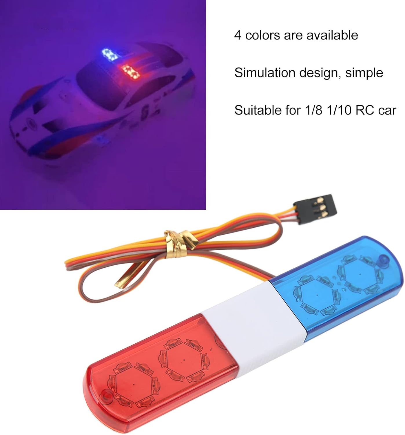 RC Vehicle Roof Light, RC Police Car LED Flashing Lights 4 Modes Lighting Compatible with 1/8 1/10 Cars Sportinggoods Body Parts(Red Blue?¨º?