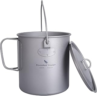 Boundless Voyage Titanium Pot Cup Mug with Lid Hook Collapsible Folding Handle Ultralight Tableware Portable Cookware Drinkware for Outdoor Camping Hiking Picnic Home Use