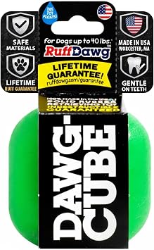 Ruff Dawg Cube Medium 2.5 Indestructible Dog Toy, Green Heavy-Duty Rubber Fetch & Chew Toy for Aggressive Chewers Erratic Bounce, Floats, BPA & Latex Free Made in USA